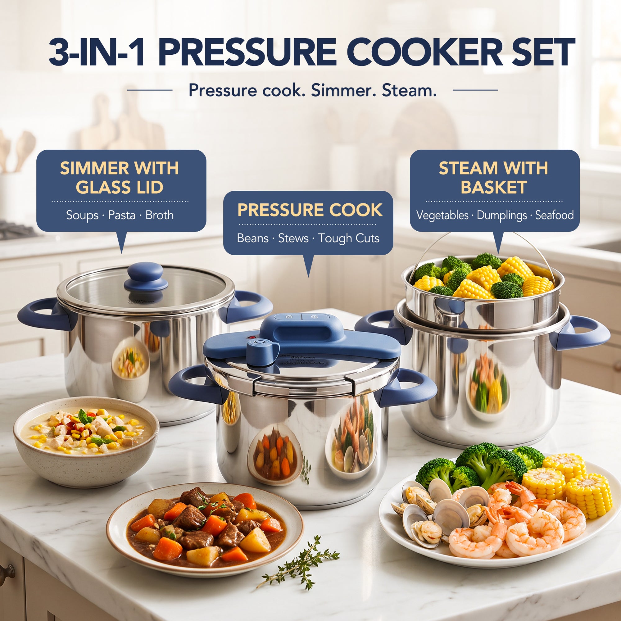 MICHELANGELO 4.2QT Stainless Steel Stovetop Pressure Cooker Set