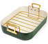 MICHELANGELO Turkey Roasting Pan with Rack, 15 x 13 Inch, Olive Green/Gold