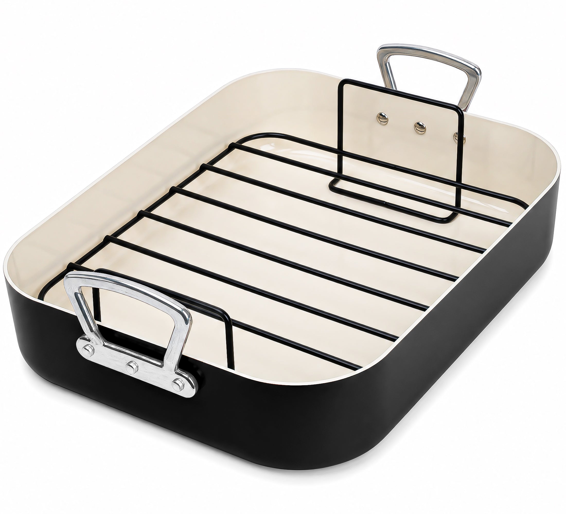 MICHELANGELO Ceramic Roasting Pan with Rack, 15 x 13 Inch, Black