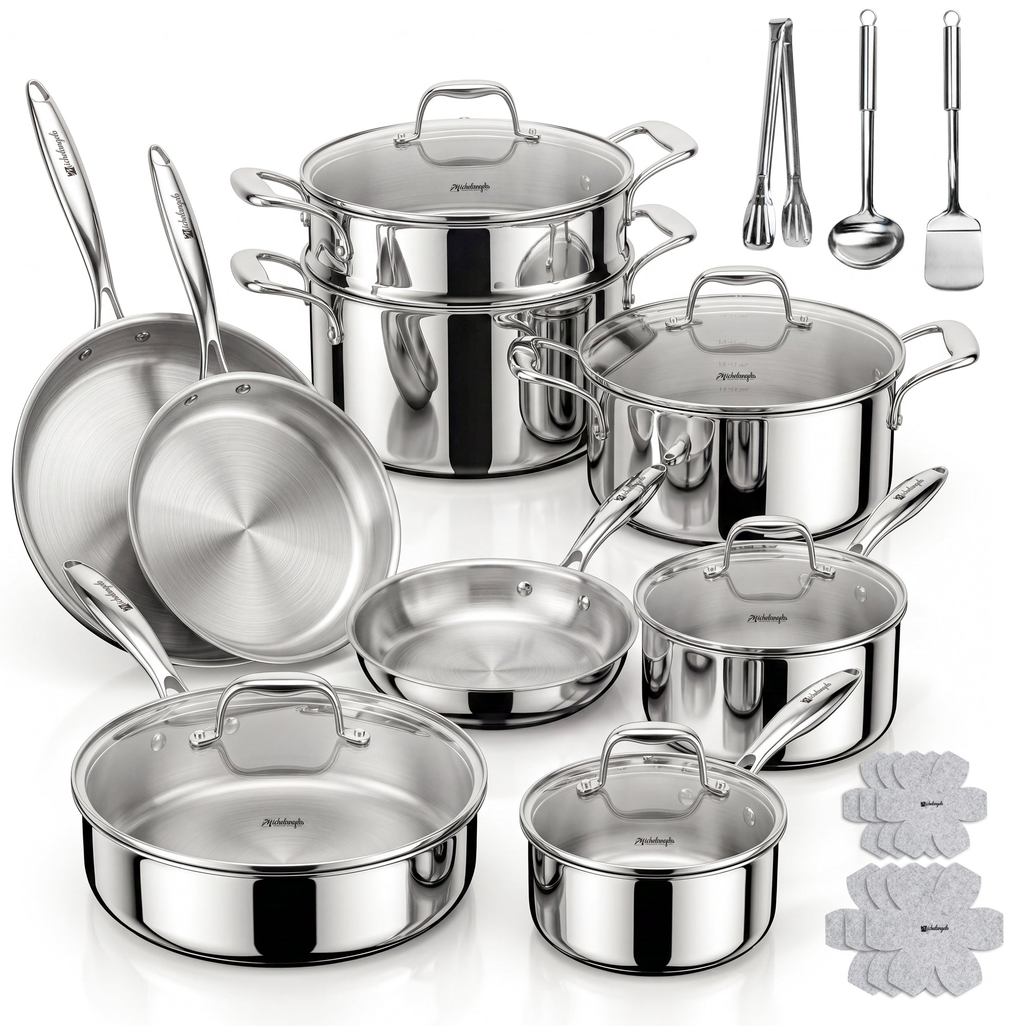 MICHELANGELO 5-Ply Stainless Steel Cookware Set, 23-Piece Pots and Pans Set