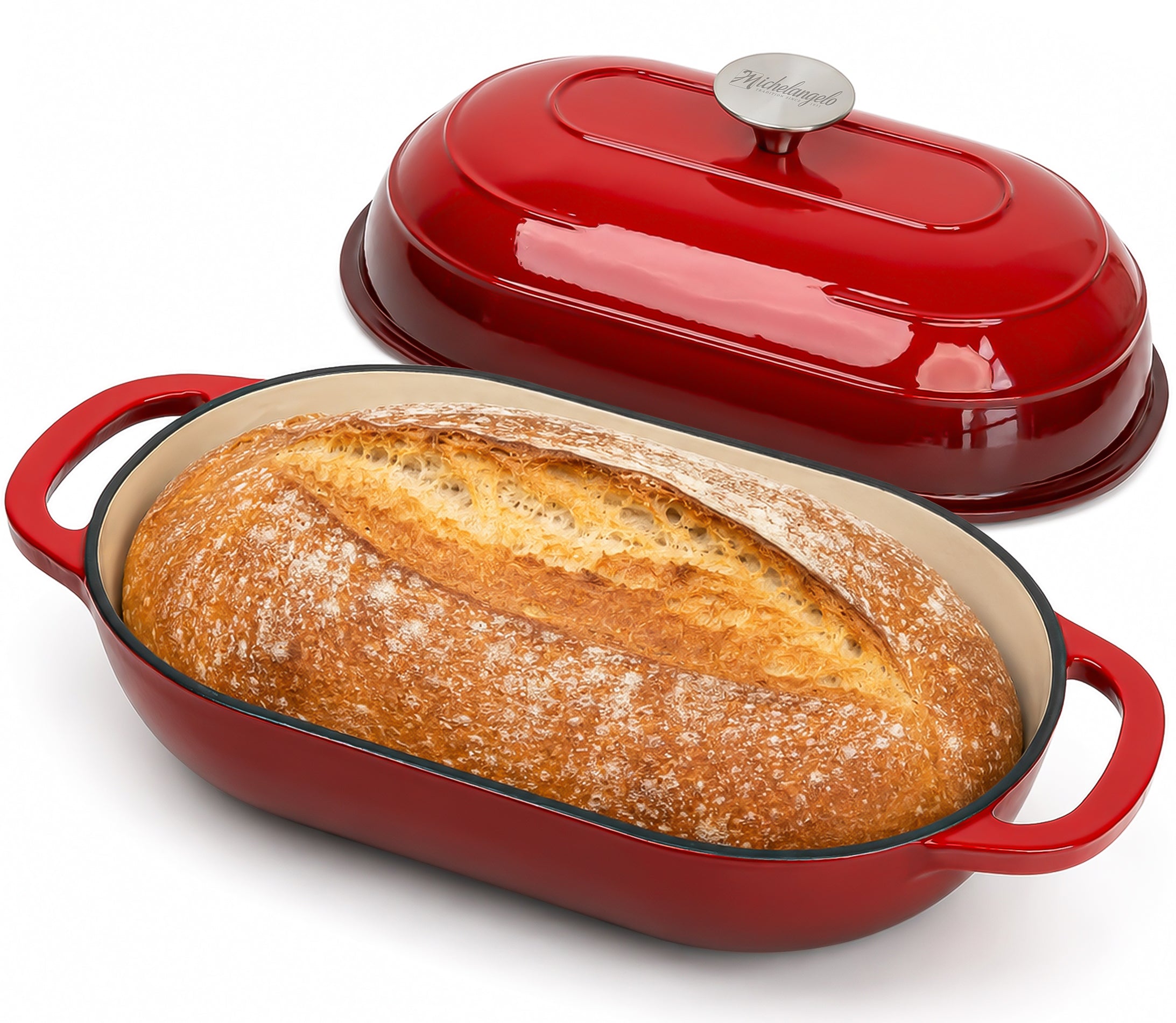 MICHELANGELO Enameled Cast Iron Bread Oven, Oval Sourdough Dutch Oven & Lid