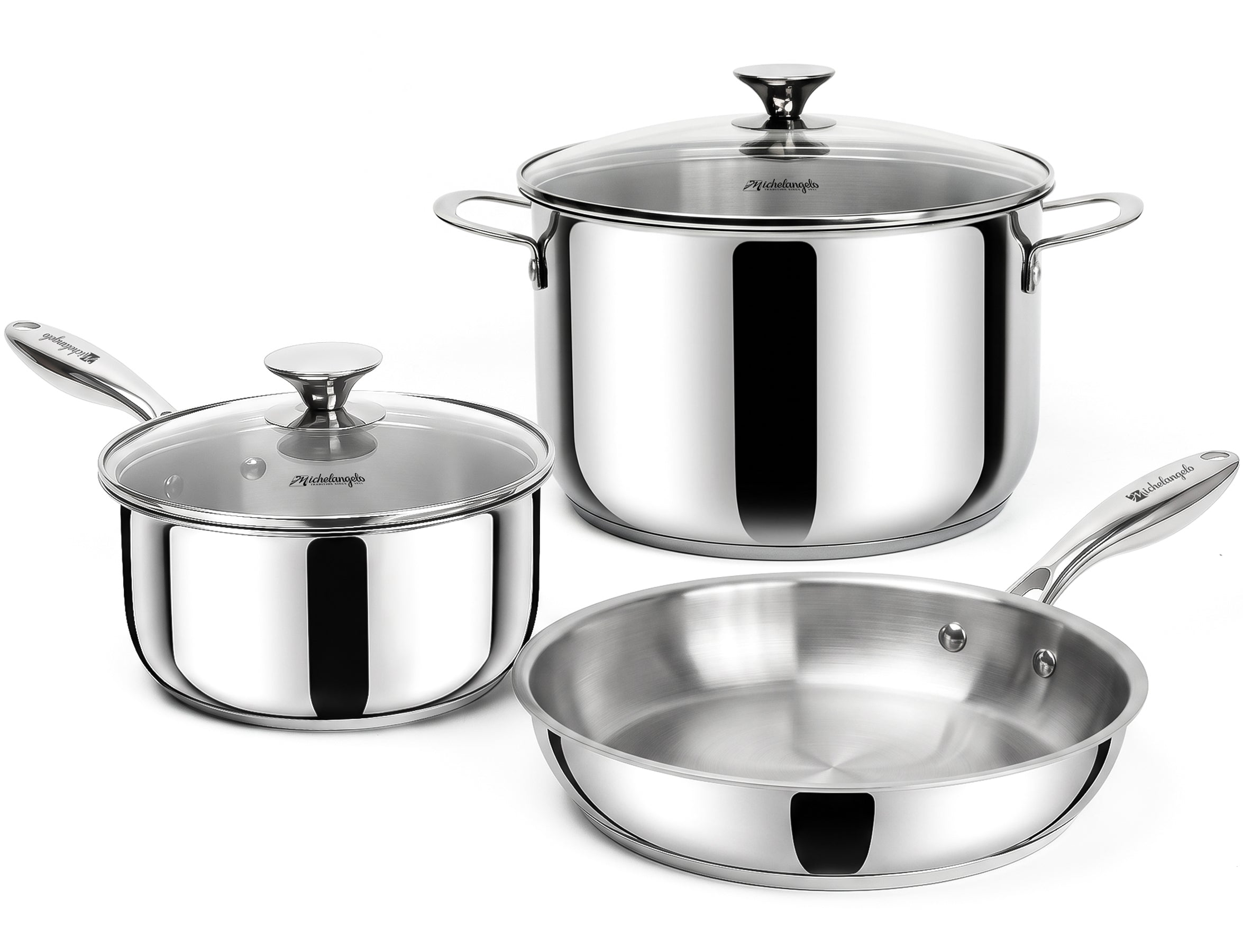 MICHELANGELO Stainless Steel Pots and Pans Set, 5-Piece Cookware Set