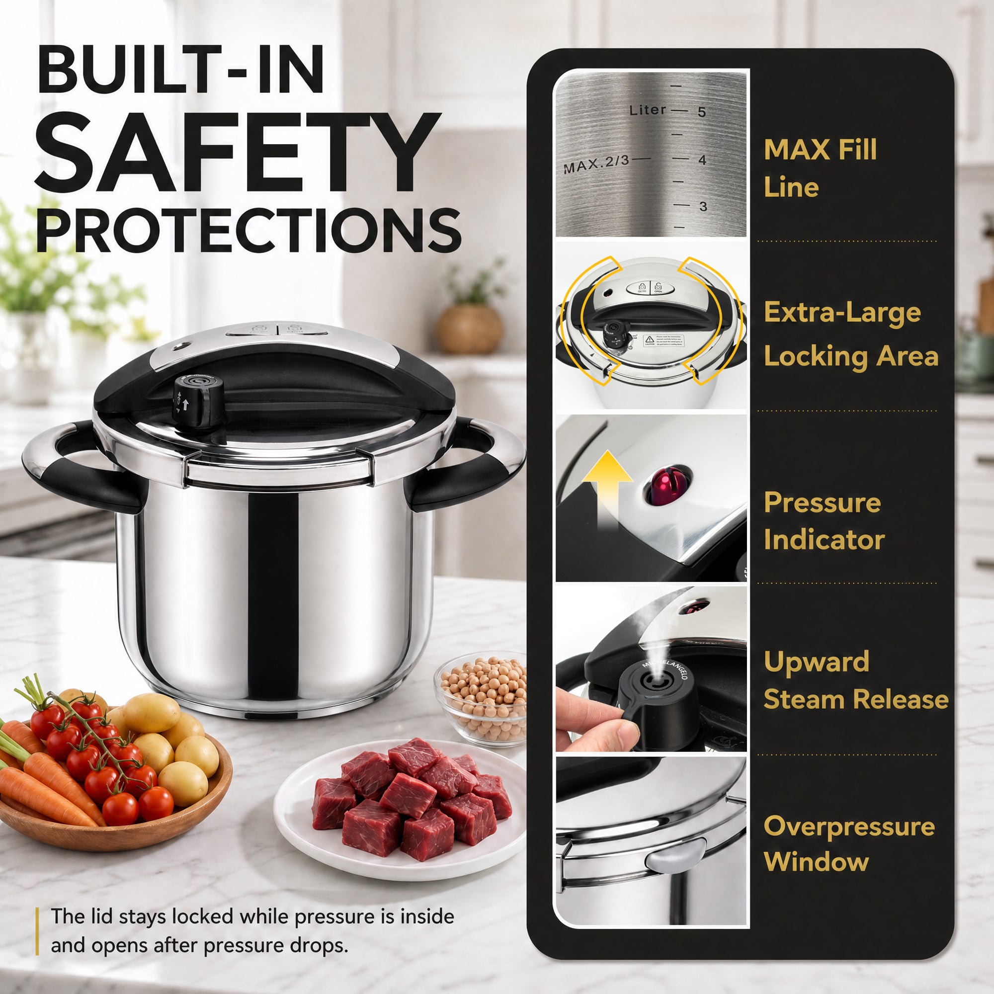 MICHELANGELO 3.2QT/3L Small Stovetop Pressure Cooker Stainless Steel