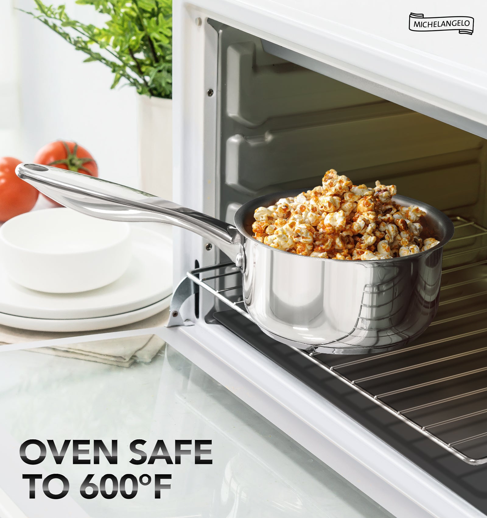 MICHELANGELO Stainless Steel Saucepan with Lid,  3 Quart Thick Bottom Sauce Pan