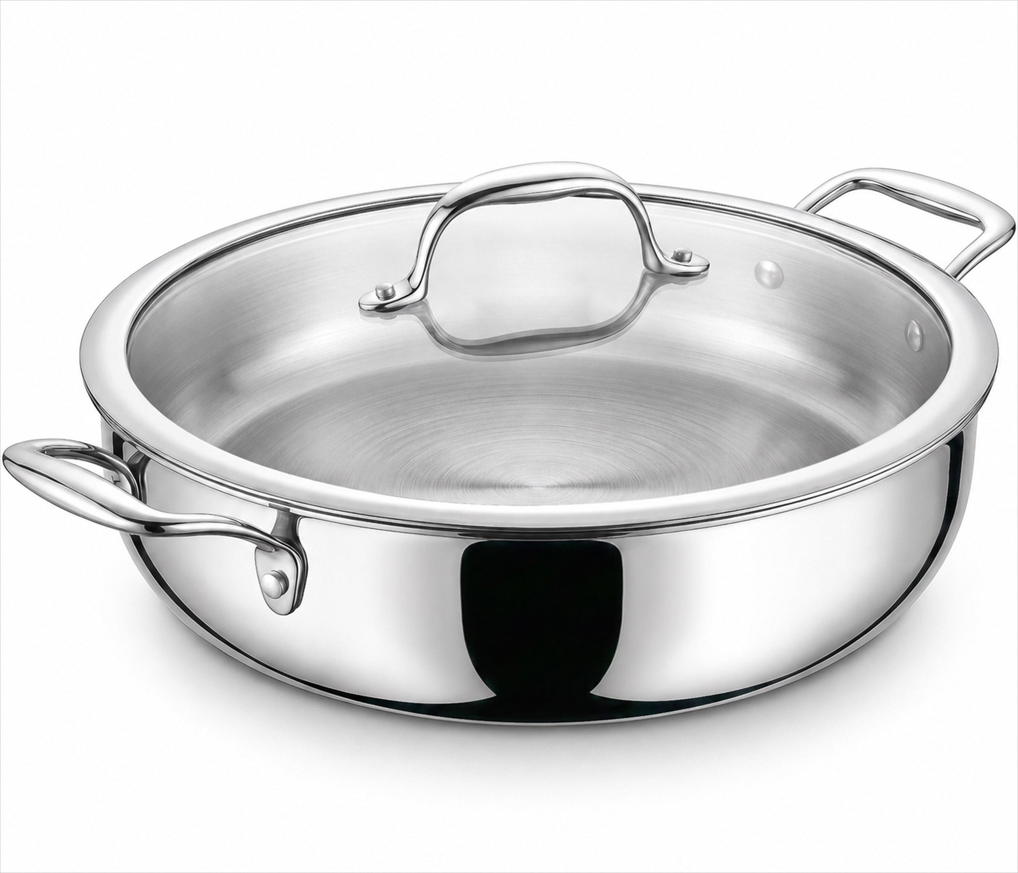 MICHELANGELO 6 QT Tri-Ply Stainless Steel Saute Pan with Glass Lid, 12-Inch