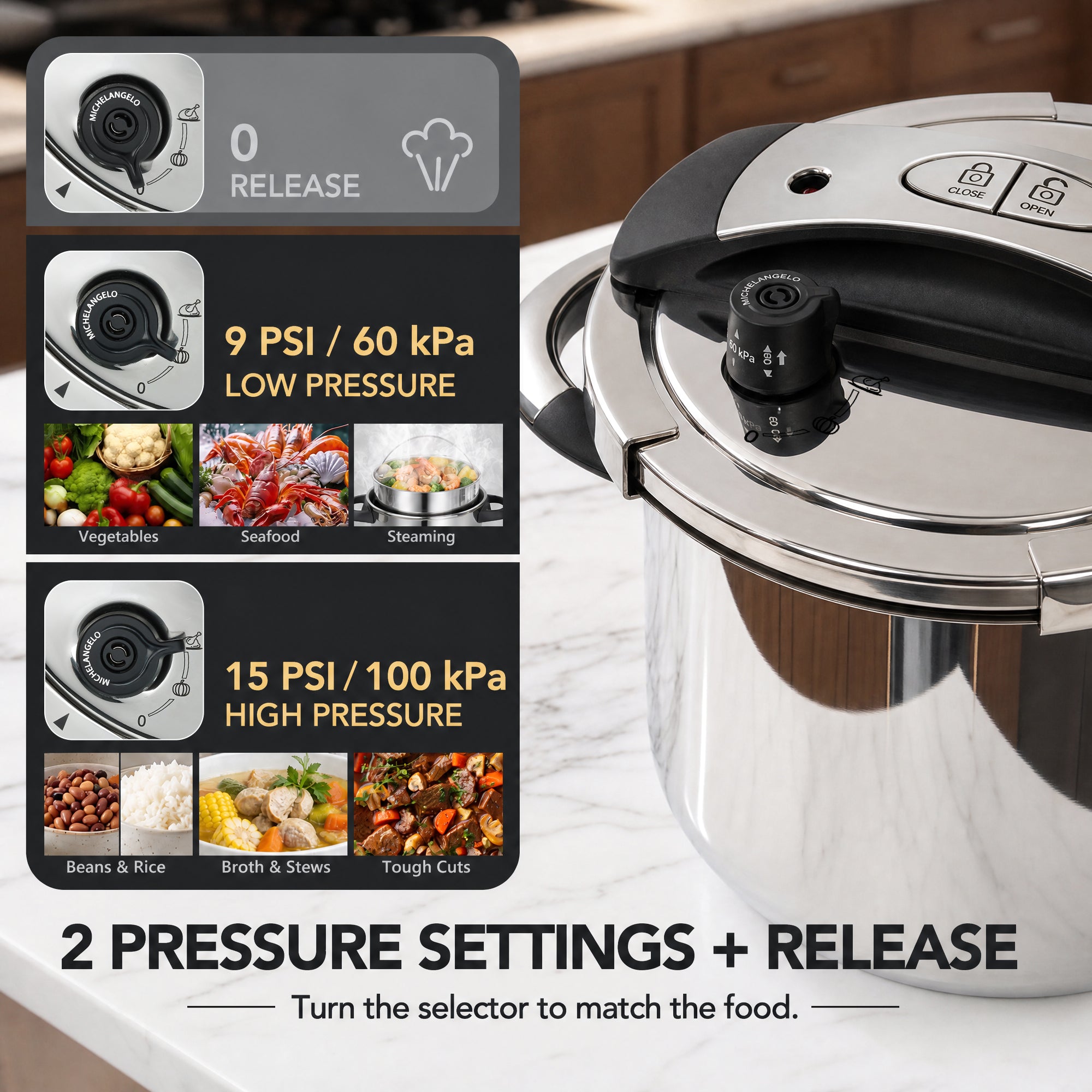 MICHELANGELO 8.5QT/8L Stainless Steel Stovetop Pressure Cooker