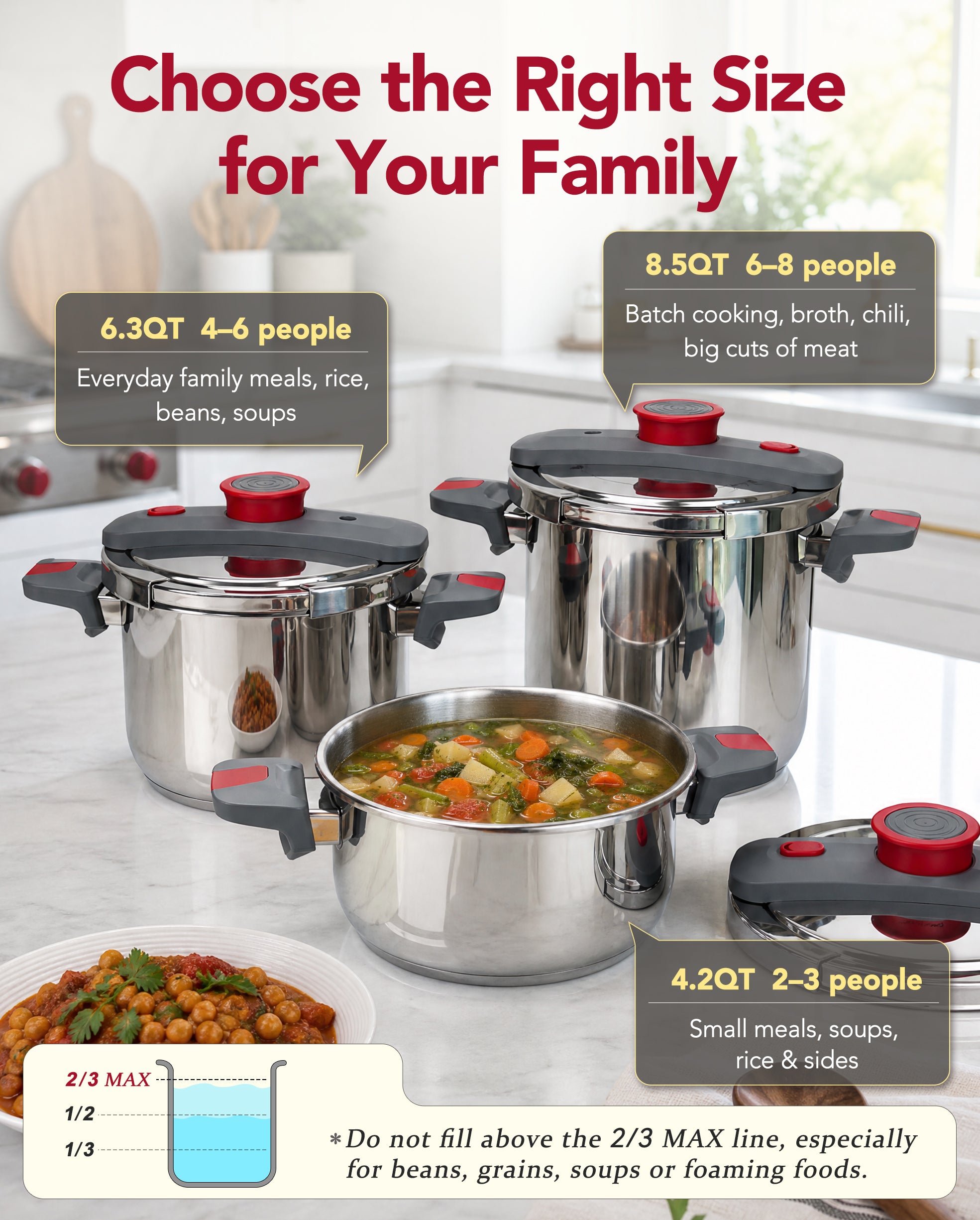 MICHELANGELO Stovetop Pressure Cooker Stainless Steel, 6.3 qt, 304 Stainless Steel