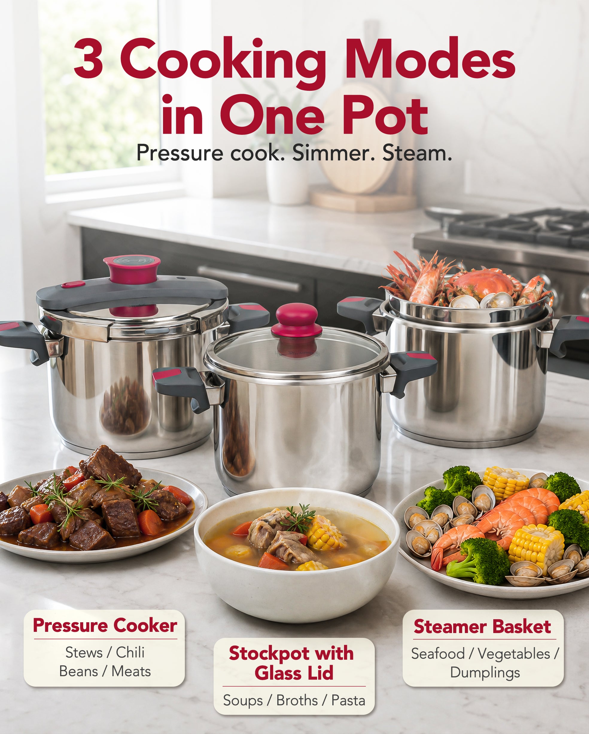 MICHELANGELO Stovetop Pressure Cooker Stainless Steel, 6.3 qt, 304 Stainless Steel