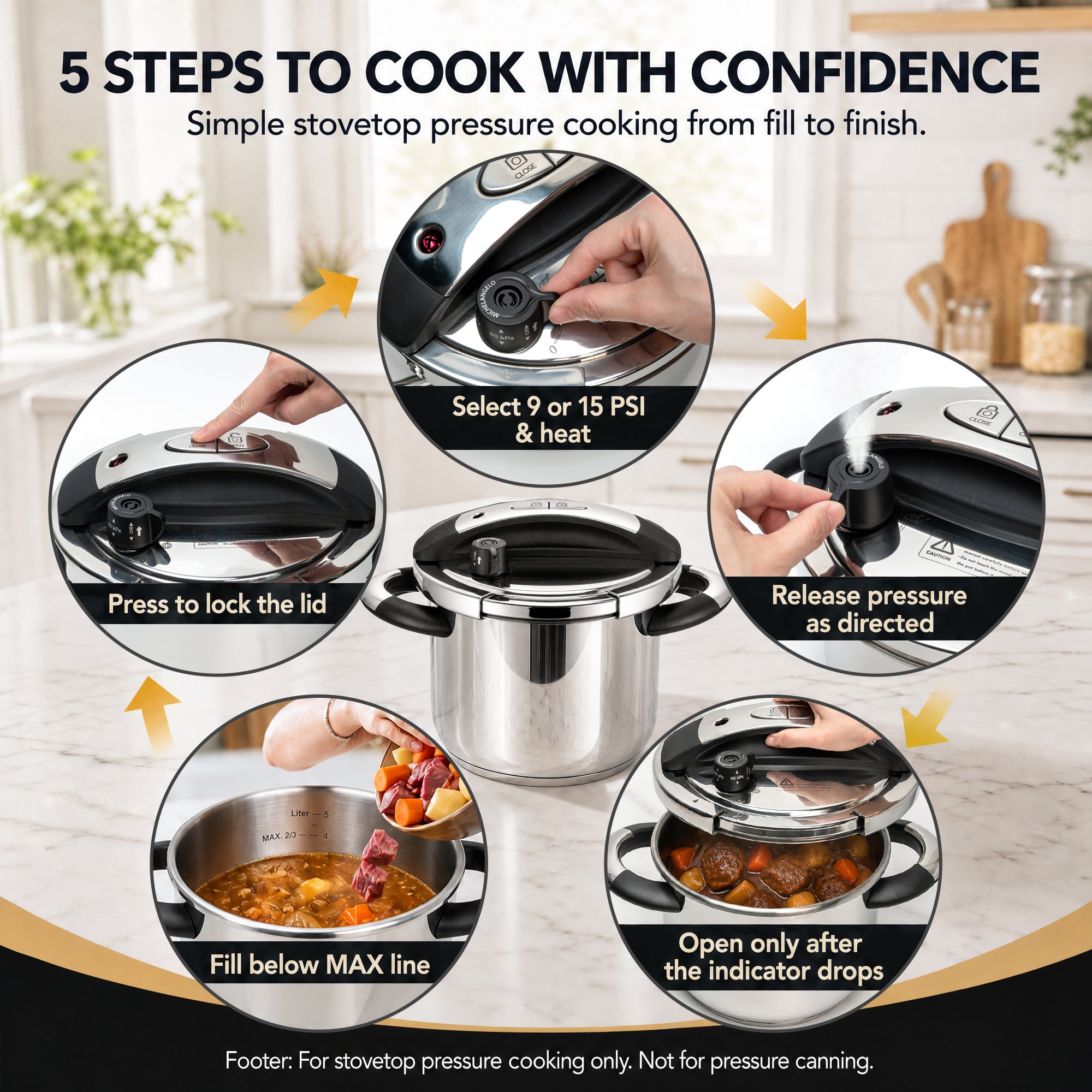 MICHELANGELO 8.5QT/8L Stainless Steel Stovetop Pressure Cooker