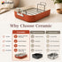 MICHELANGELO Ceramic Roasting Pan with Rack, 15 x 13 Inch, Brick Red