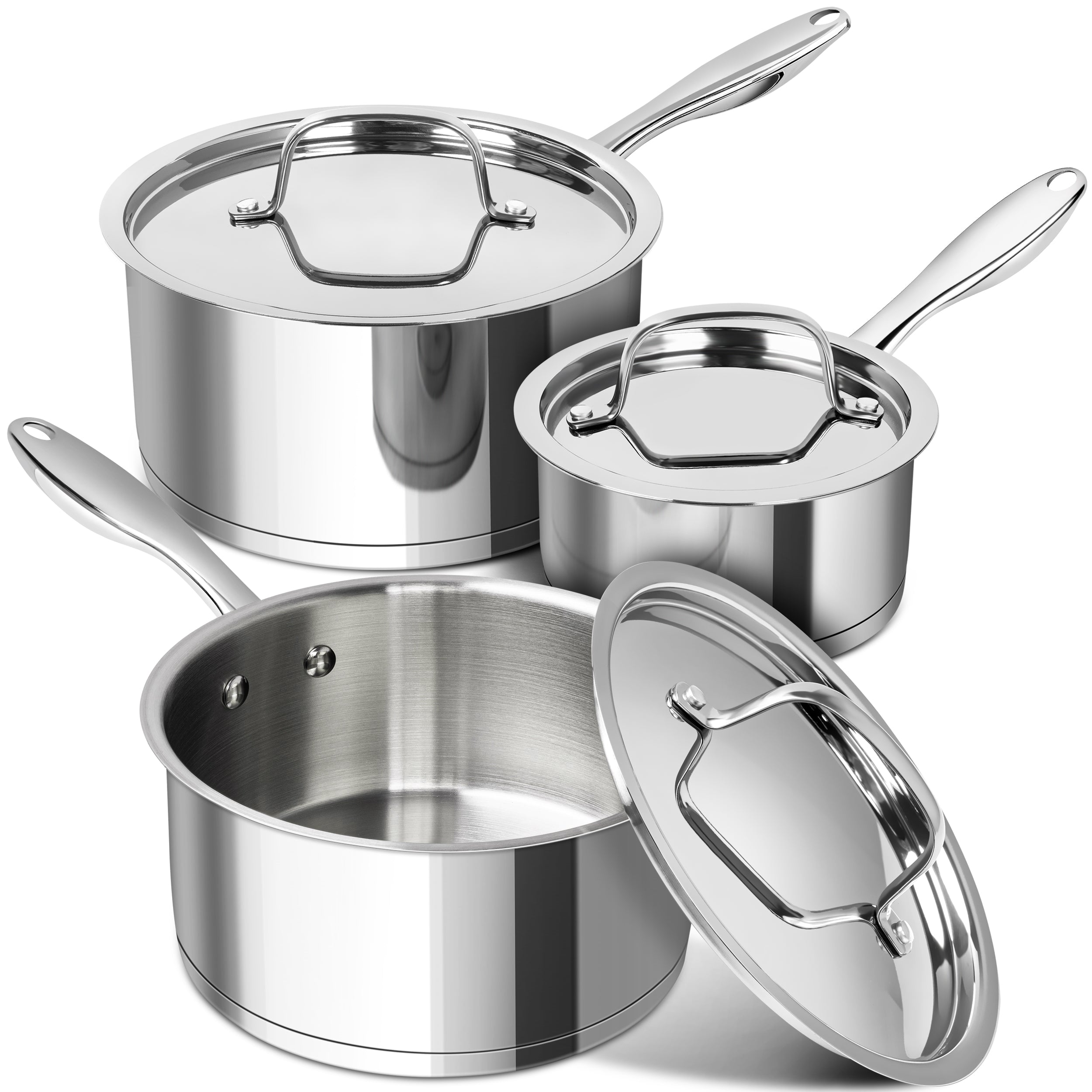 MICHELANGELO Stainless Steel Saucepan Set with Stainless Lids, Sauce Pot Set 1QT & 2QT & 3QT