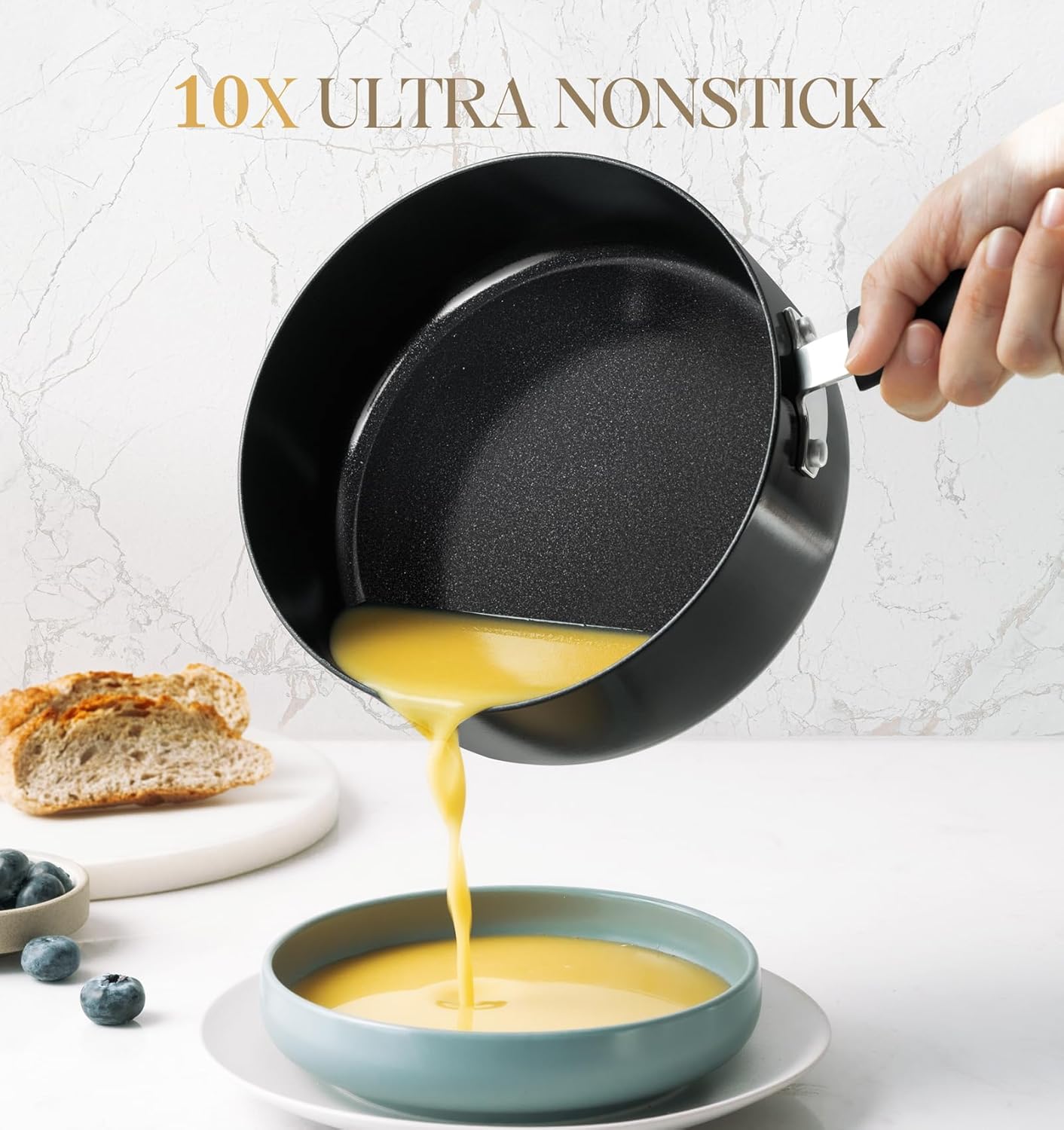 MICHELANGELO Nonstick 3 Quart Saucepan with Lid, Sauce Pan with Steamer, Black