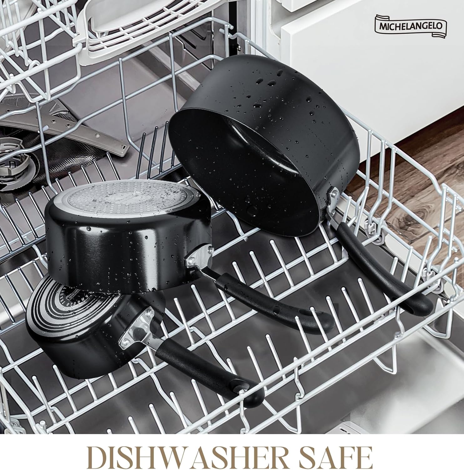 MICHELANGELO Nonstick Saucepan with Lid Ceramic Small Sauce Pan, Black