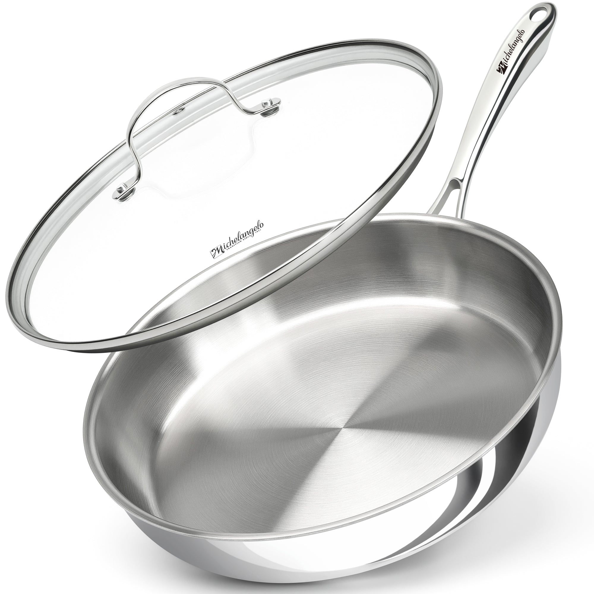 MICHELANGELO Fully Clad Tri-Ply Stainless Steel 12 Inch Frying Pan with Lid