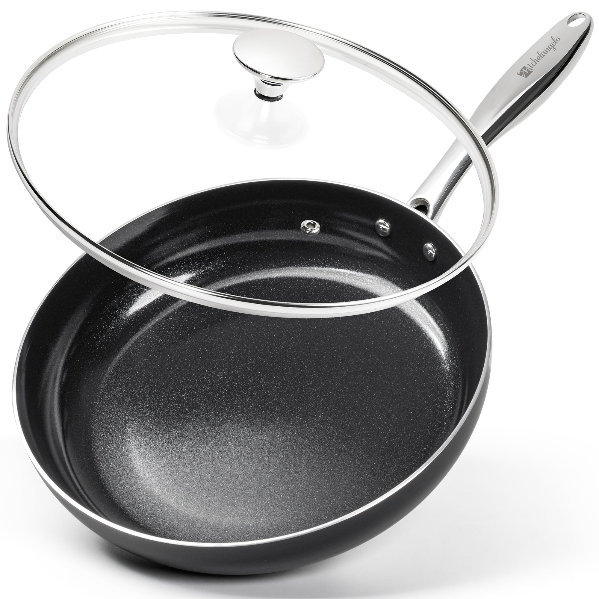 MICHELANGELO Non Stick Frying Pan with Lid, Non Toxic Ceramic Skillet, Black