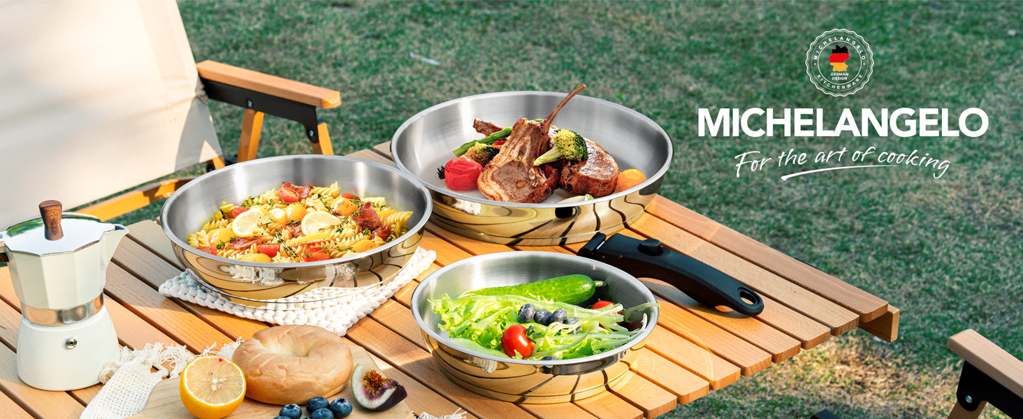 DGBAVARIA set padelle 14pz 255027 alte nere con manici removibili e mestoli DGBAVARIA set padelle 14pz 255027 alte nere con manici removibili e mestoli
