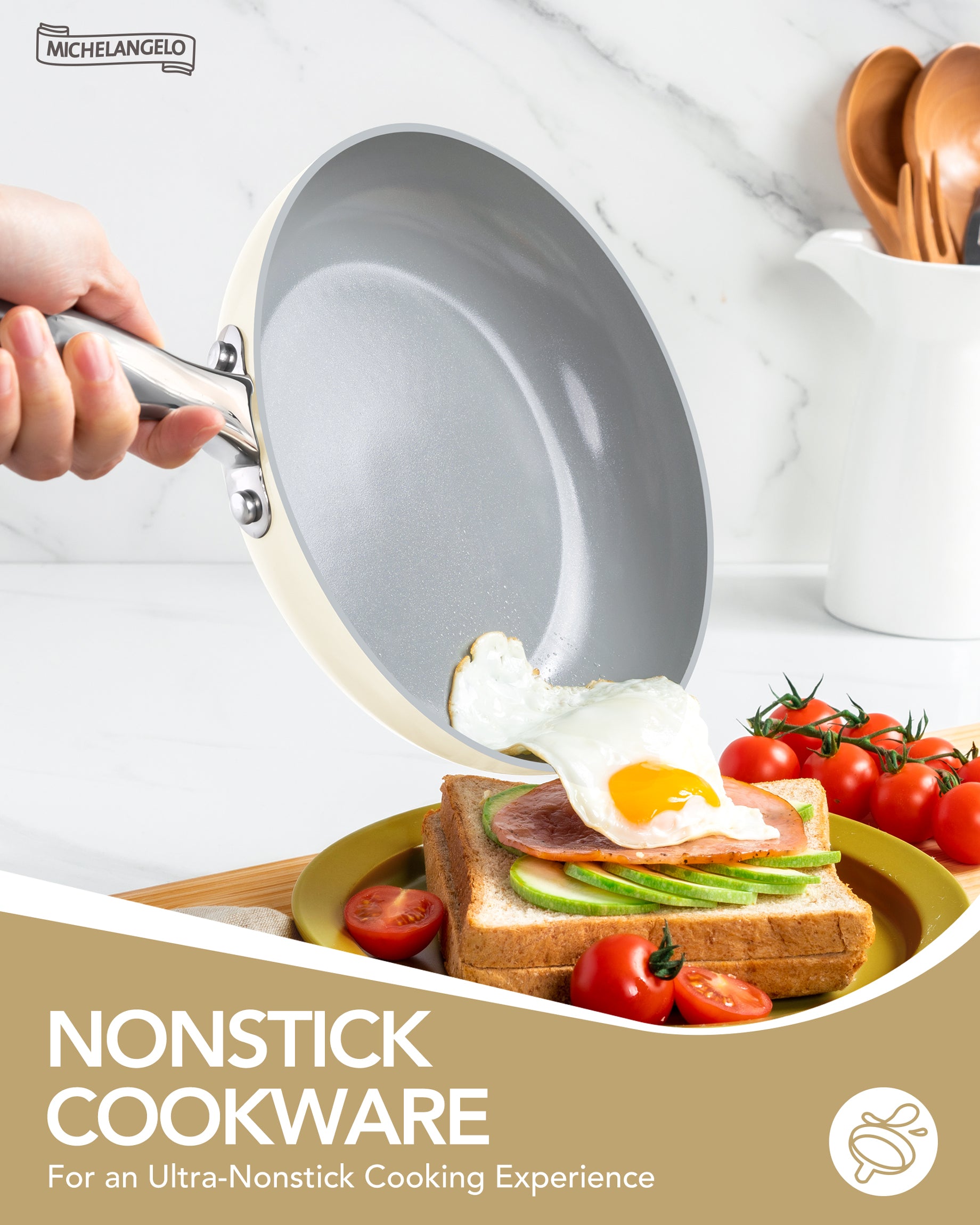 MICHELANGELO Cookware Set 8 Piece Nonstick Ceramic Pots and Pans Set Cream