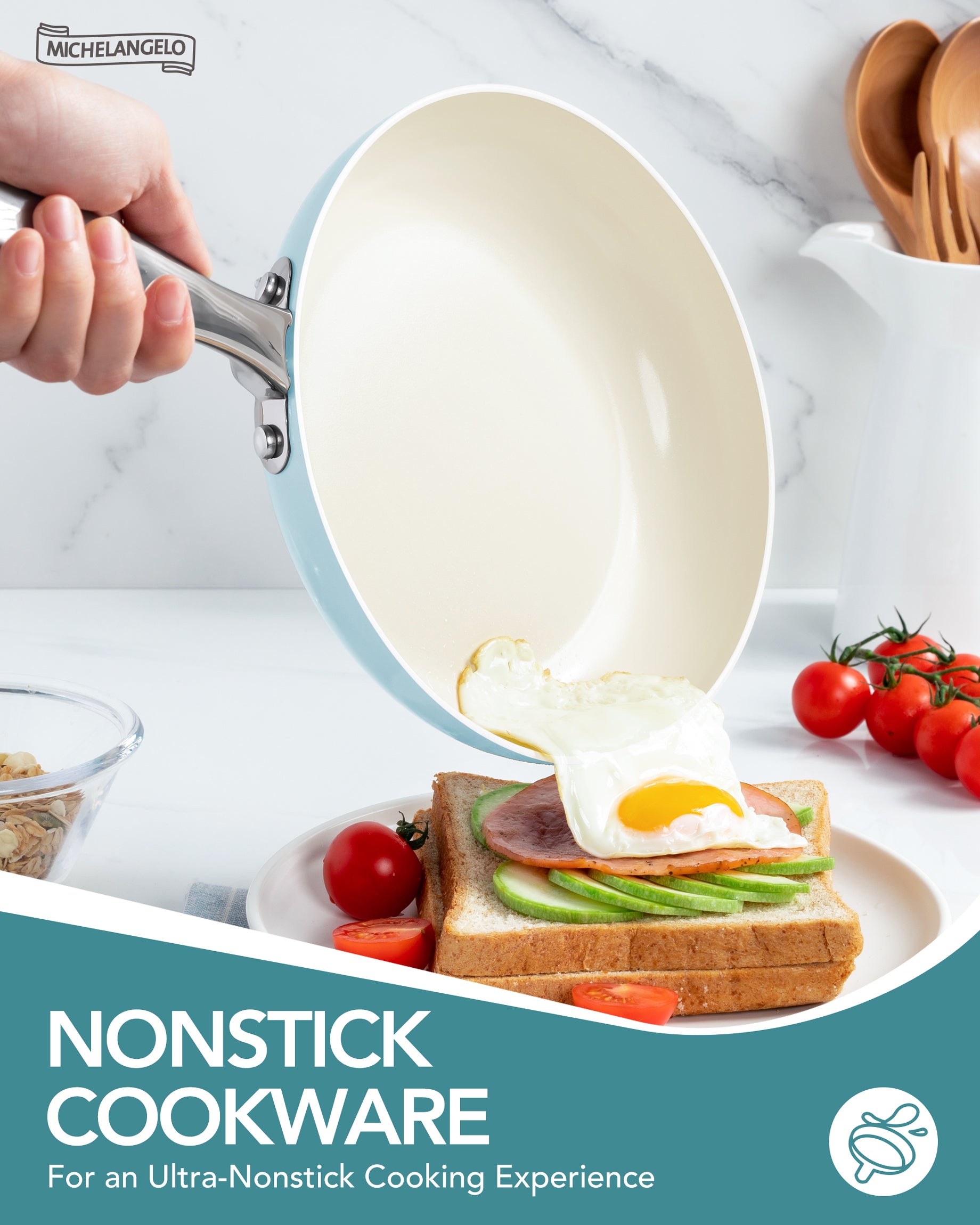 MICHELANGELO Pots and Pans Set Non Stick - Ceramic Cookware Set Non Toxic, Blue