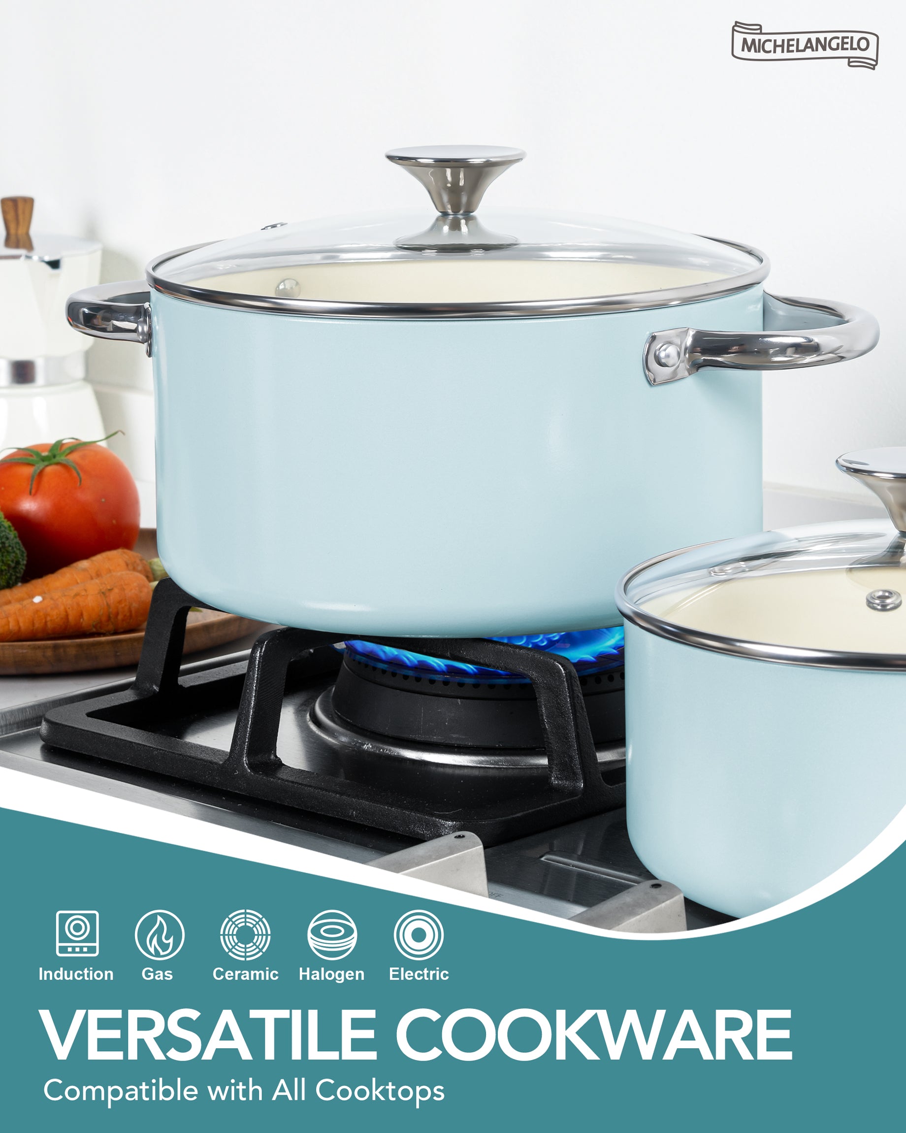 MICHELANGELO Cookware Set 8 Piece Nonstick Ceramic Pots and Pans Set Blue