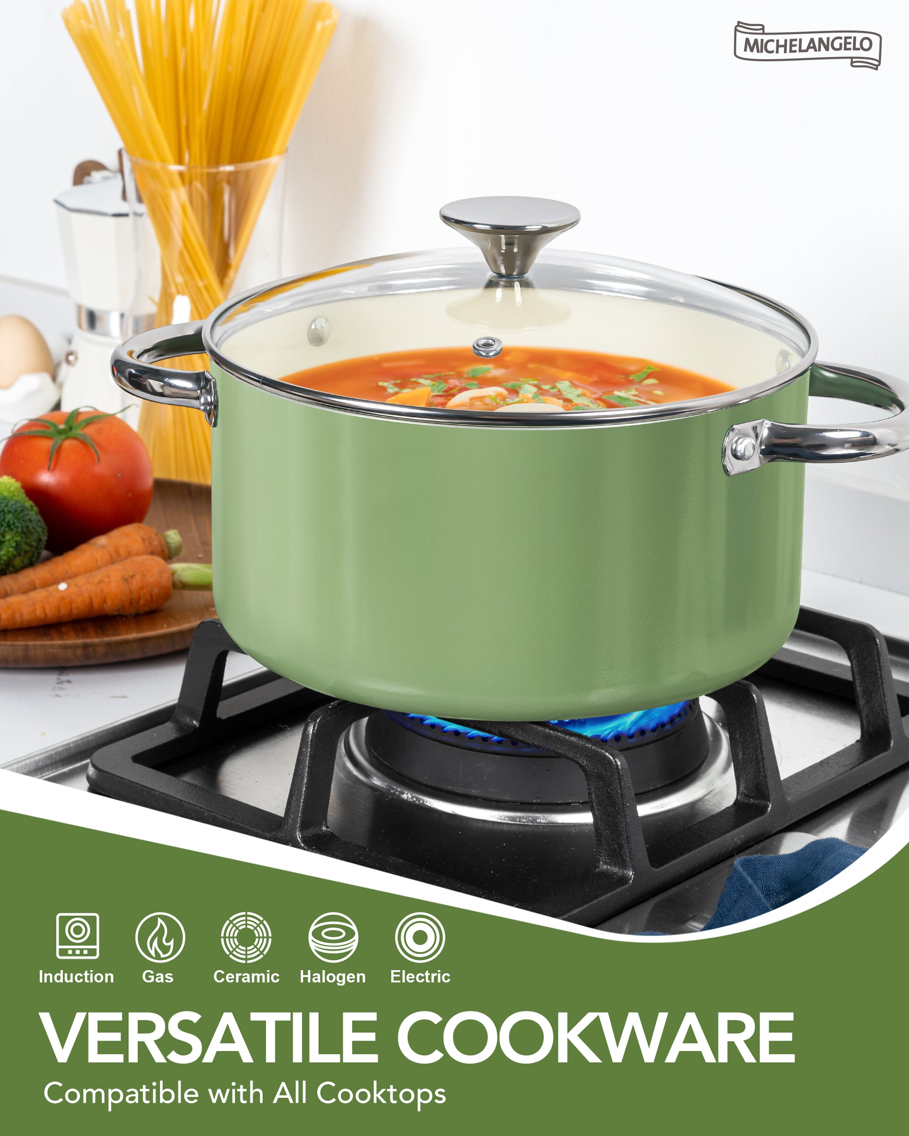 MICHELANGELO Pots and Pans Set Non Stick - Ceramic Cookware Set Non Toxic, Green