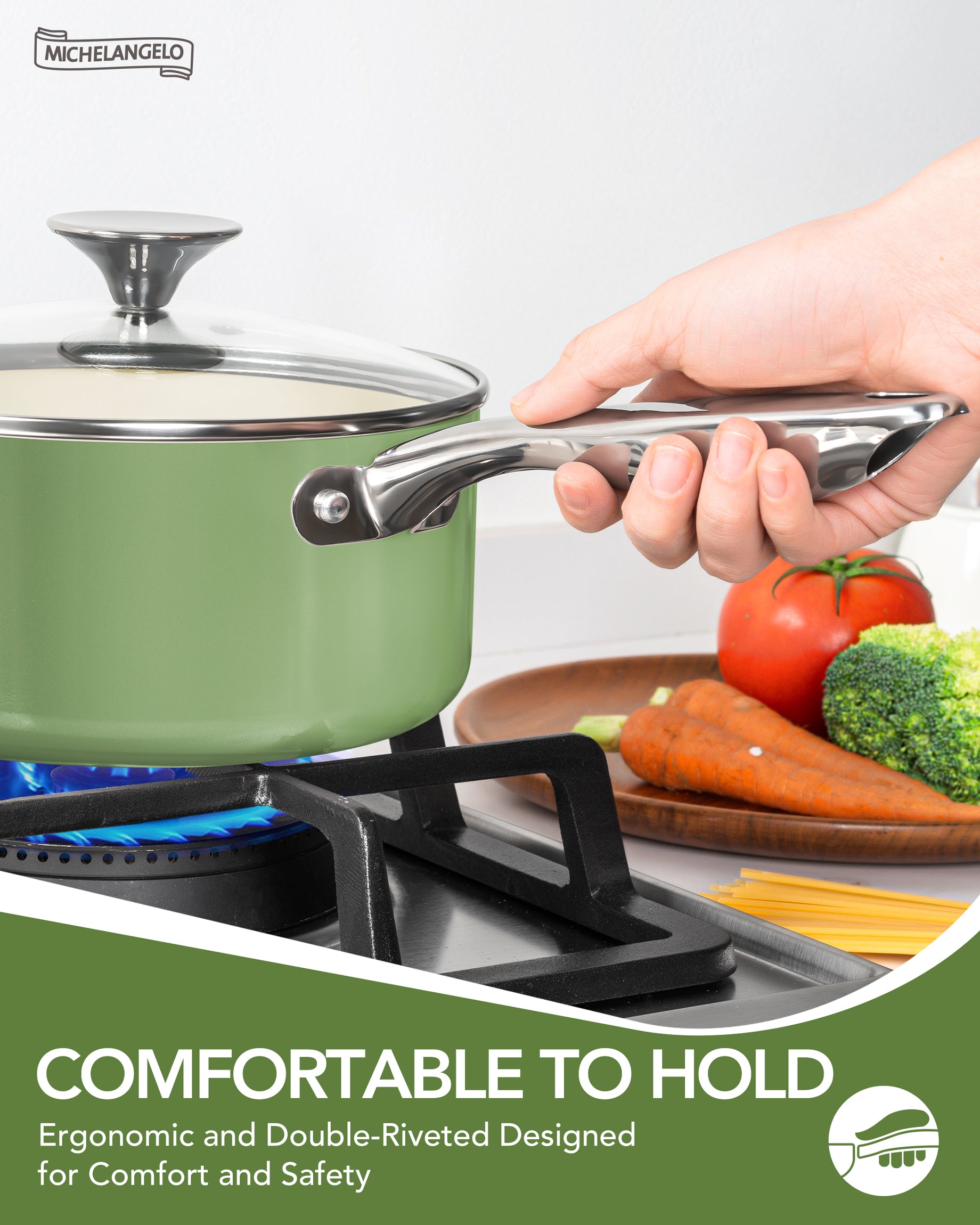MICHELANGELO Pots and Pans Set Non Stick - Ceramic Cookware Set Non Toxic, Green