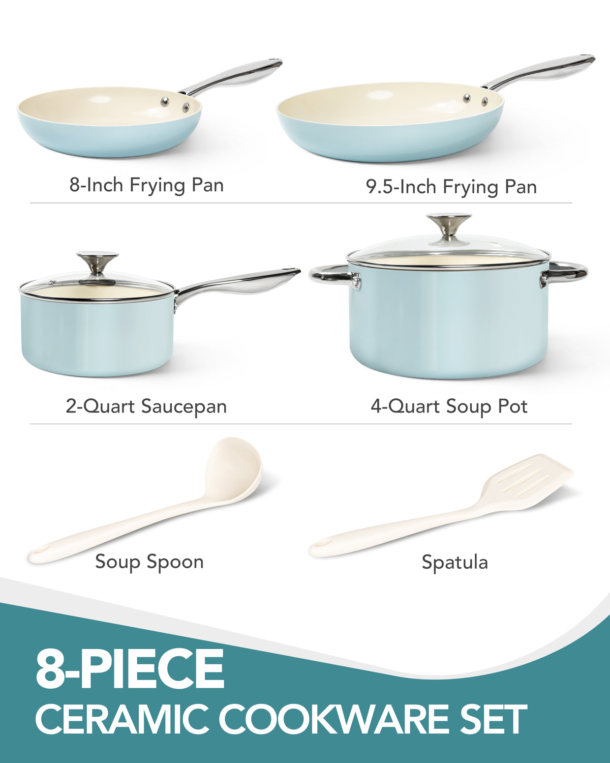 MICHELANGELO Pots and Pans Set Non Stick - Ceramic Cookware Set Non Toxic, Blue