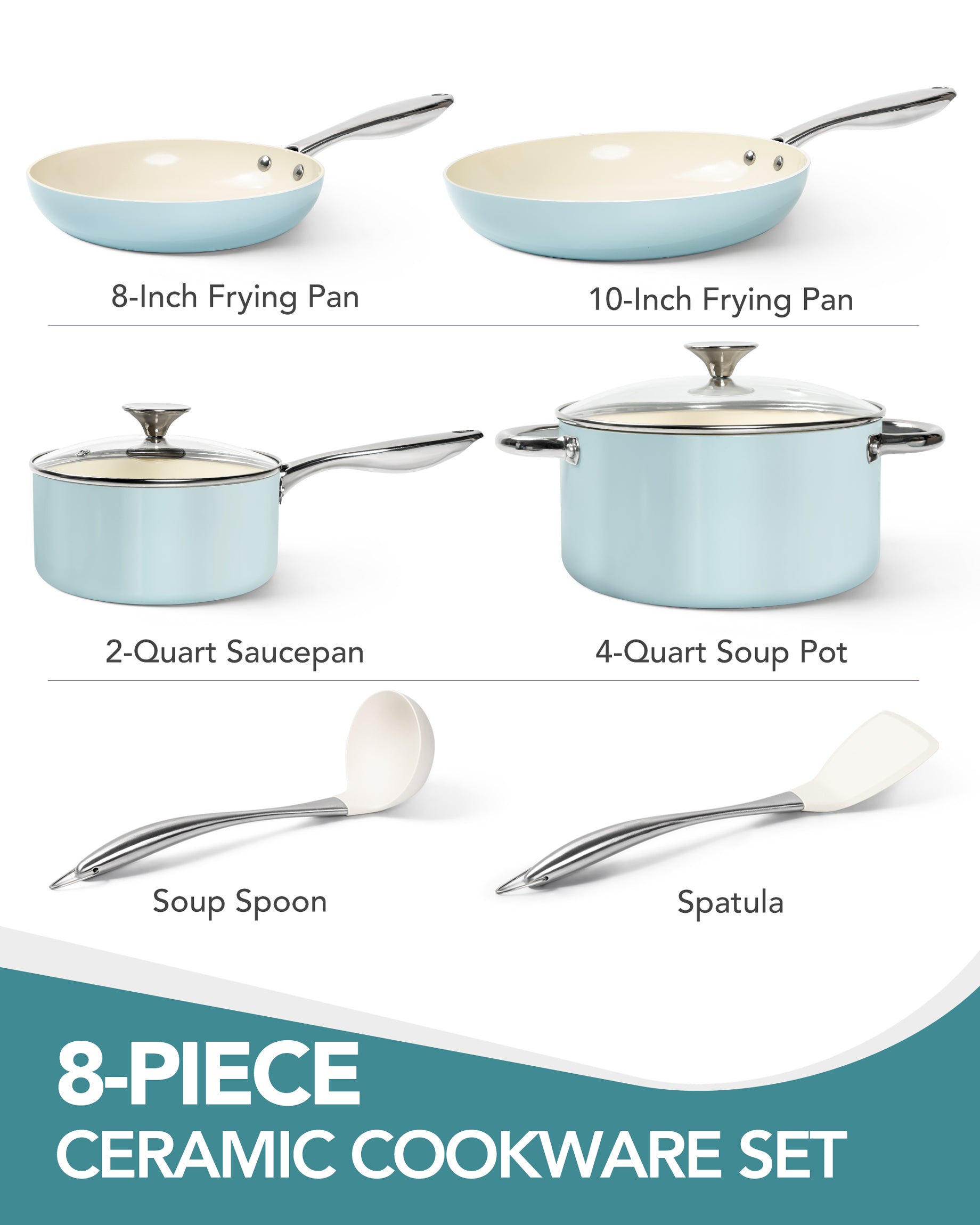 MICHELANGELO Cookware Set 8 Piece Nonstick Ceramic Pots and Pans Set Blue