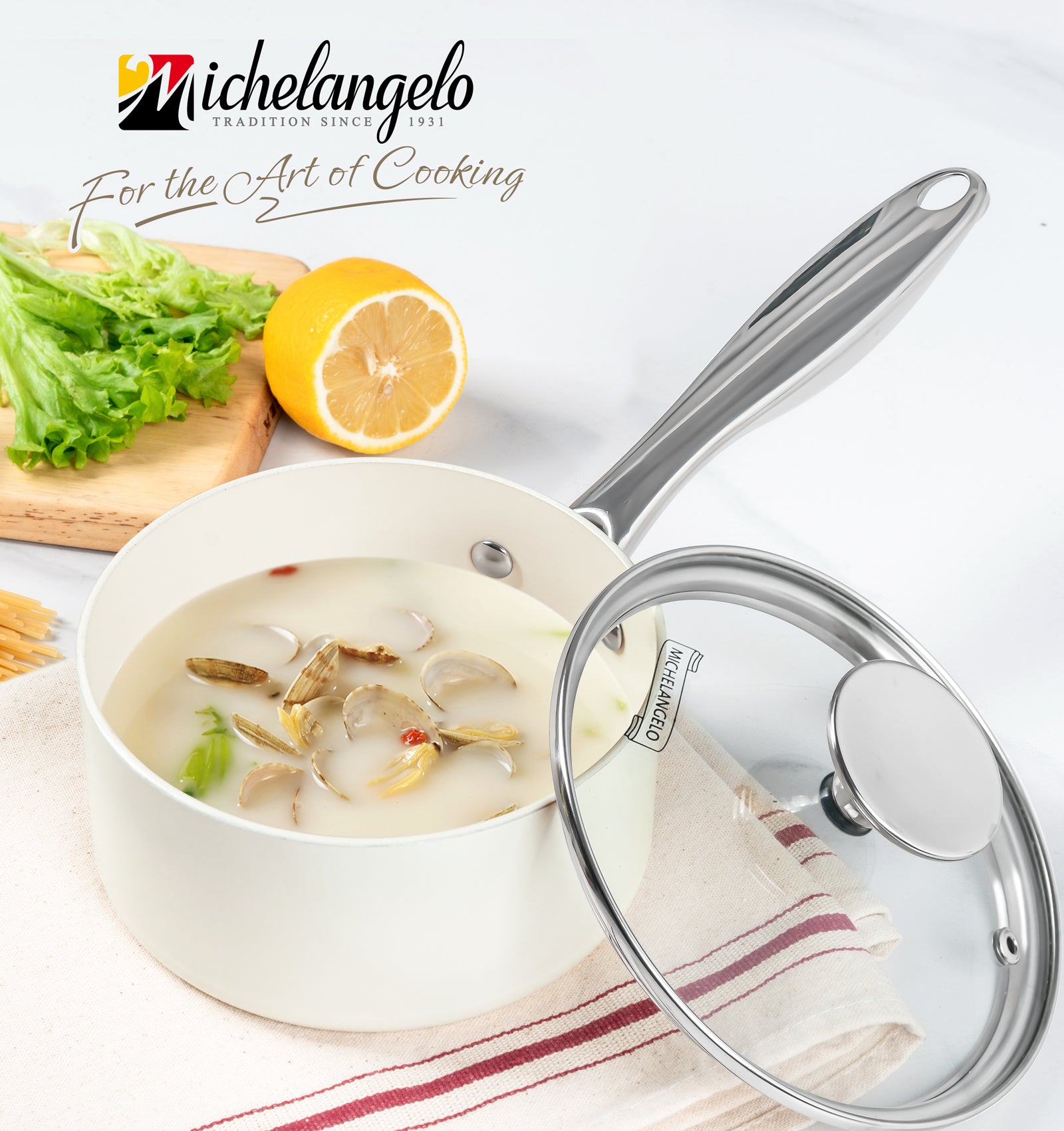 MICHELANGELO Sauce Pan with Lid,1 Quart Saucepan with Stainless Steel Handle