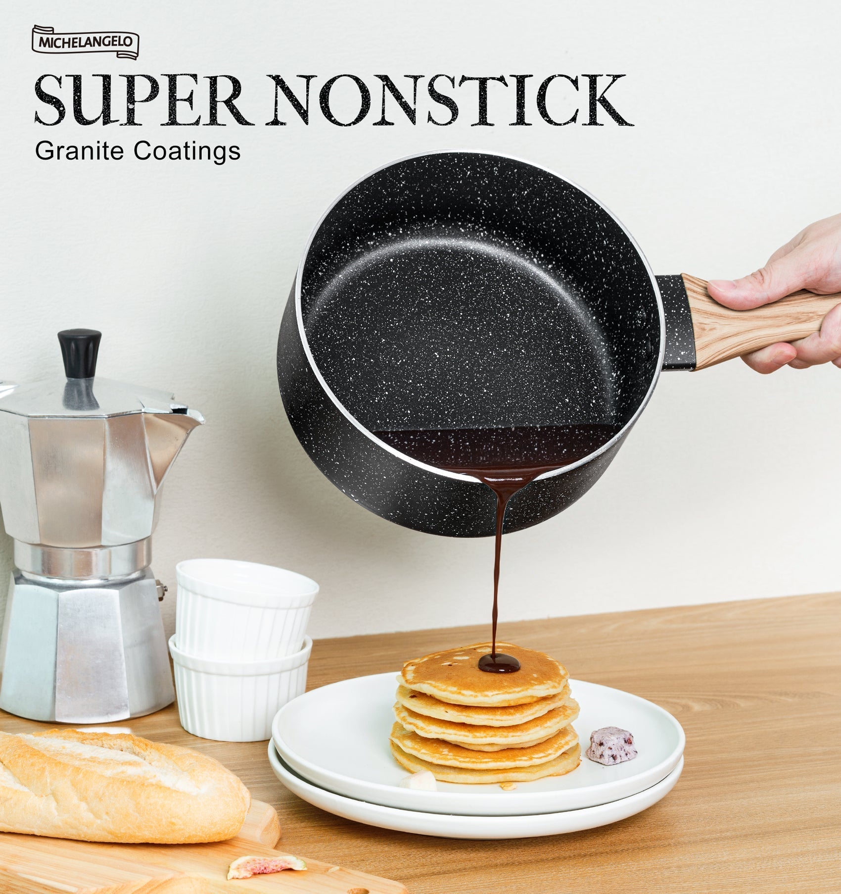 MICHELANGELO Saucepan Set with Lid, 1QT+2QT+3QT, Stone Saucepan