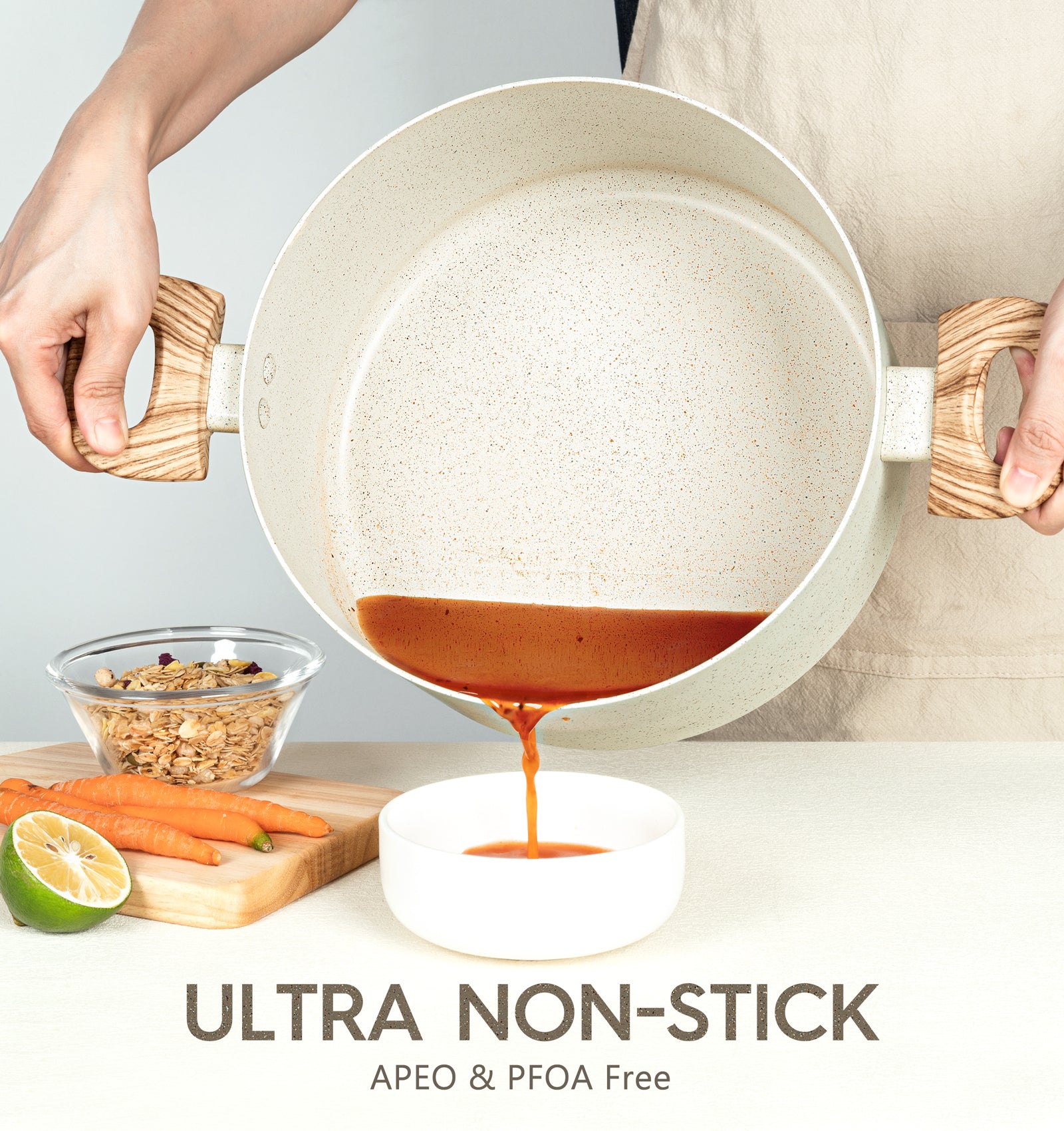 MICHELANGELO Stock Pot with Lid Nonstick Cooking Pot White Granite