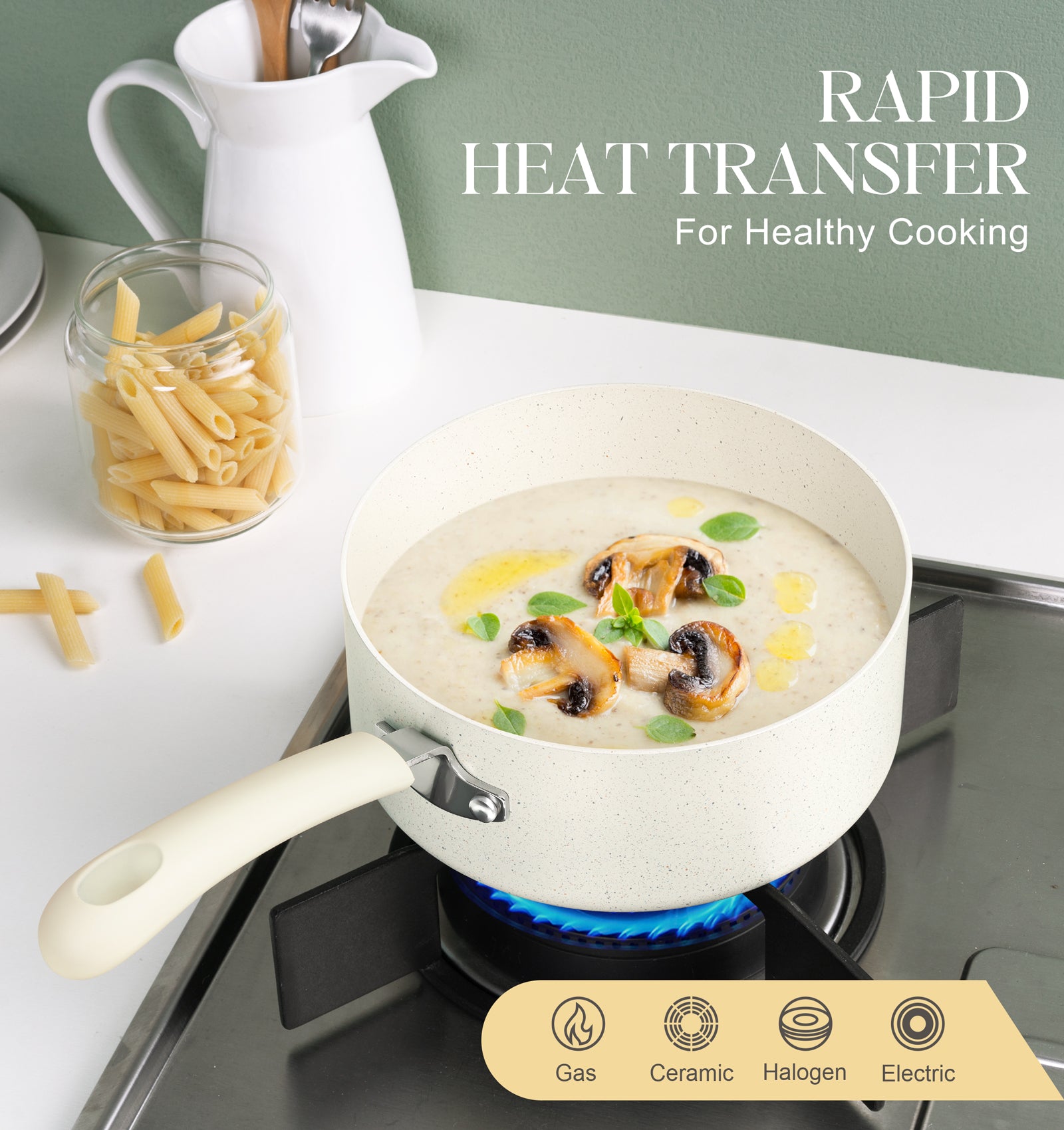 MICHELANGELO Sauce Pan With Lid, Granite Nonstick Saucepans Set, 1QT&2QT&3QT