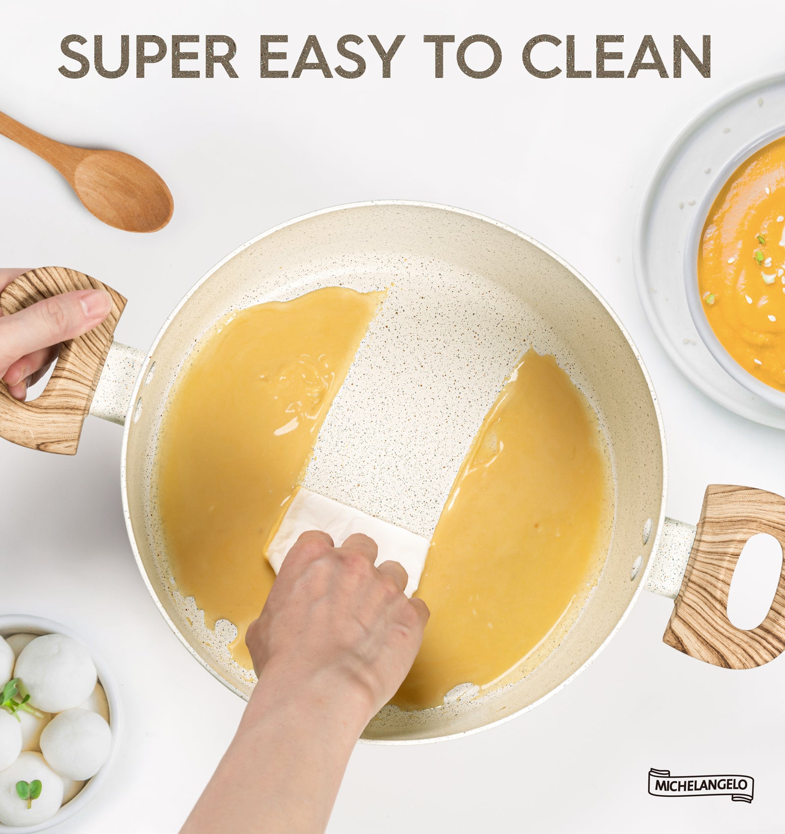 MICHELANGELO Stock Pot with Lid Nonstick Cooking Pot White Granite