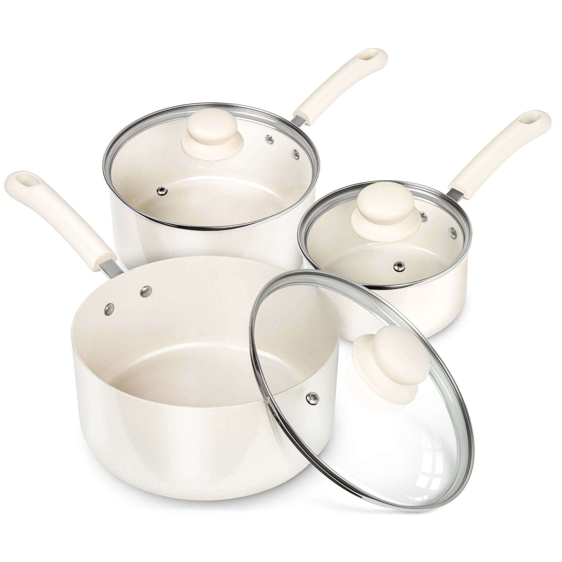 MICHELANGELO Sauce Pan Set With Lid, 1QT & 2QT & 3QT Ceramic Saucepans