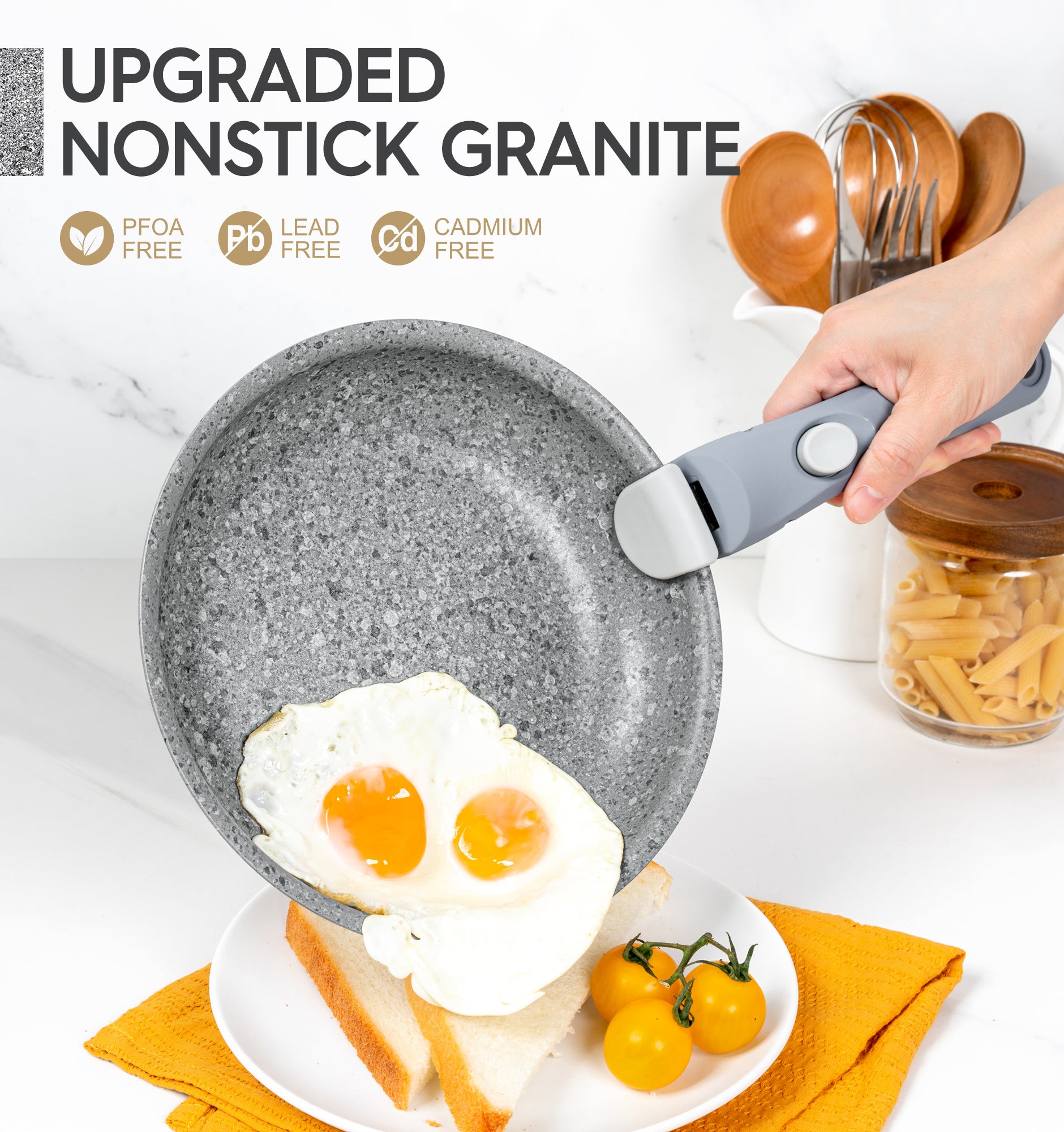 MICHELANGELO Nonstick Frying Pan Set," 9.5" and 11" Fry Pans with Removable Handle, Gray