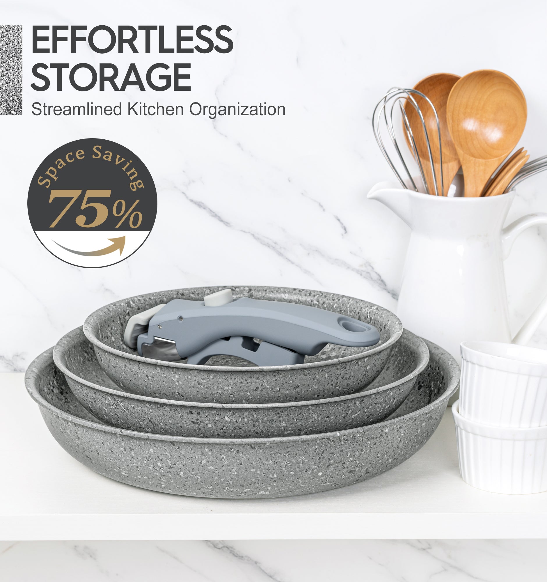 MICHELANGELO Nonstick Frying Pan Set," 9.5" and 11" Fry Pans with Removable Handle, Gray