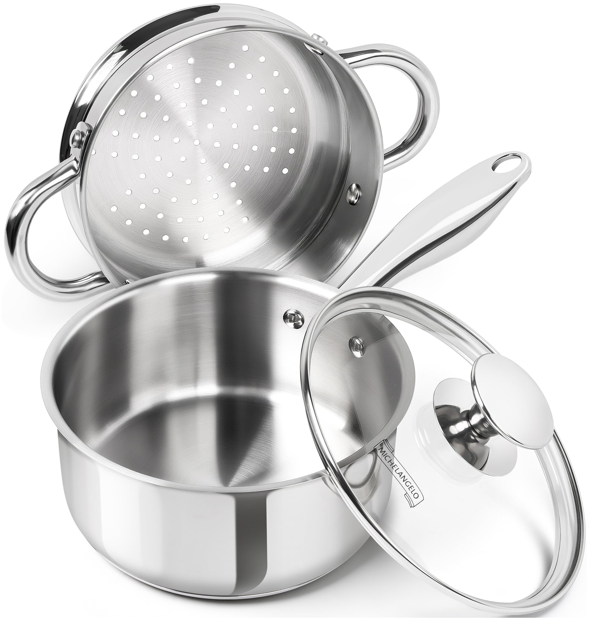MICHELANGELO 1.5 Quart Stainless Steel Saucepan with Lid & Steamer