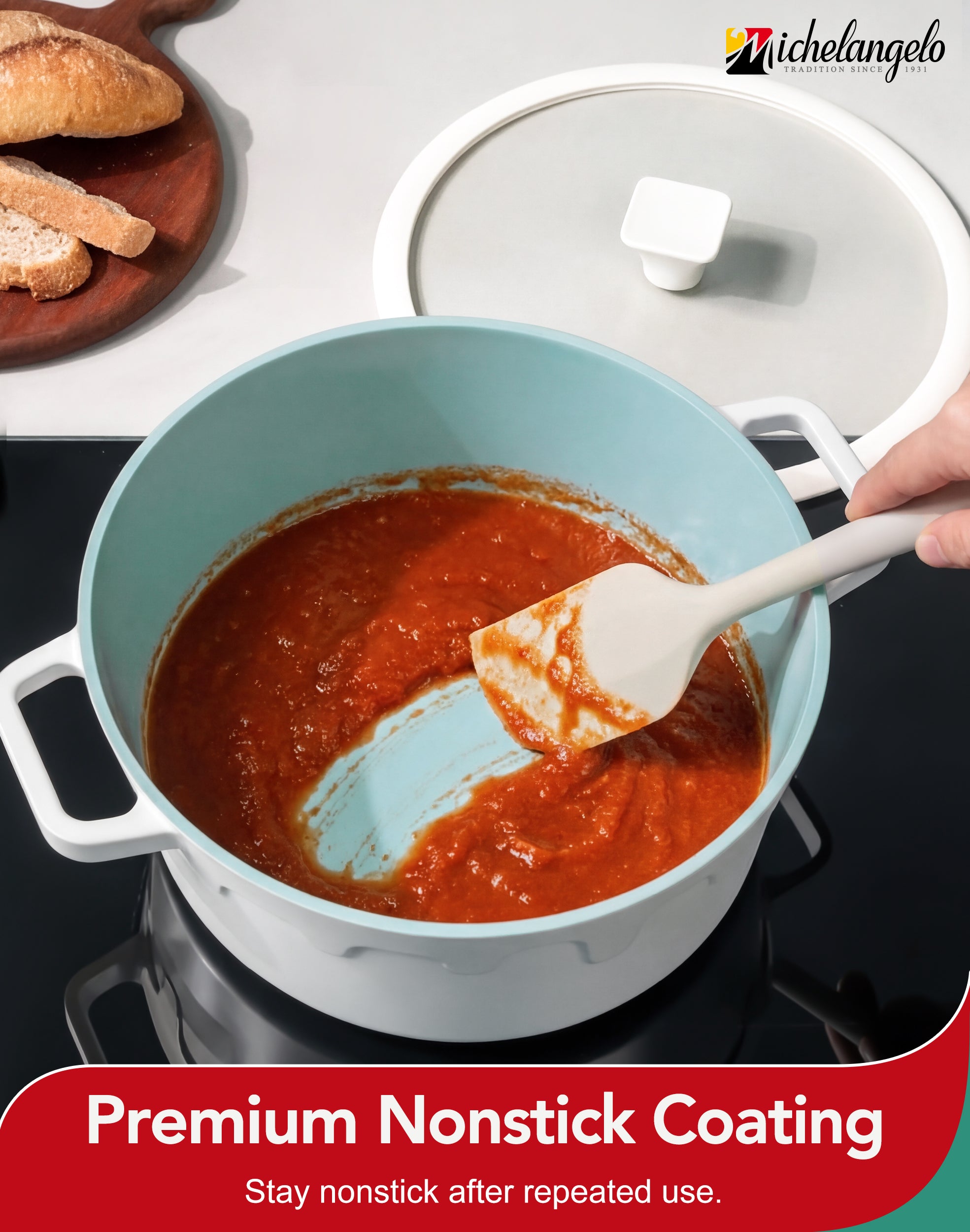 MICHELANGELO 8-Quart Soup Pot with Lid - Nonstick Large Ceramic Stock Pot for Induction Cooktop, Cream