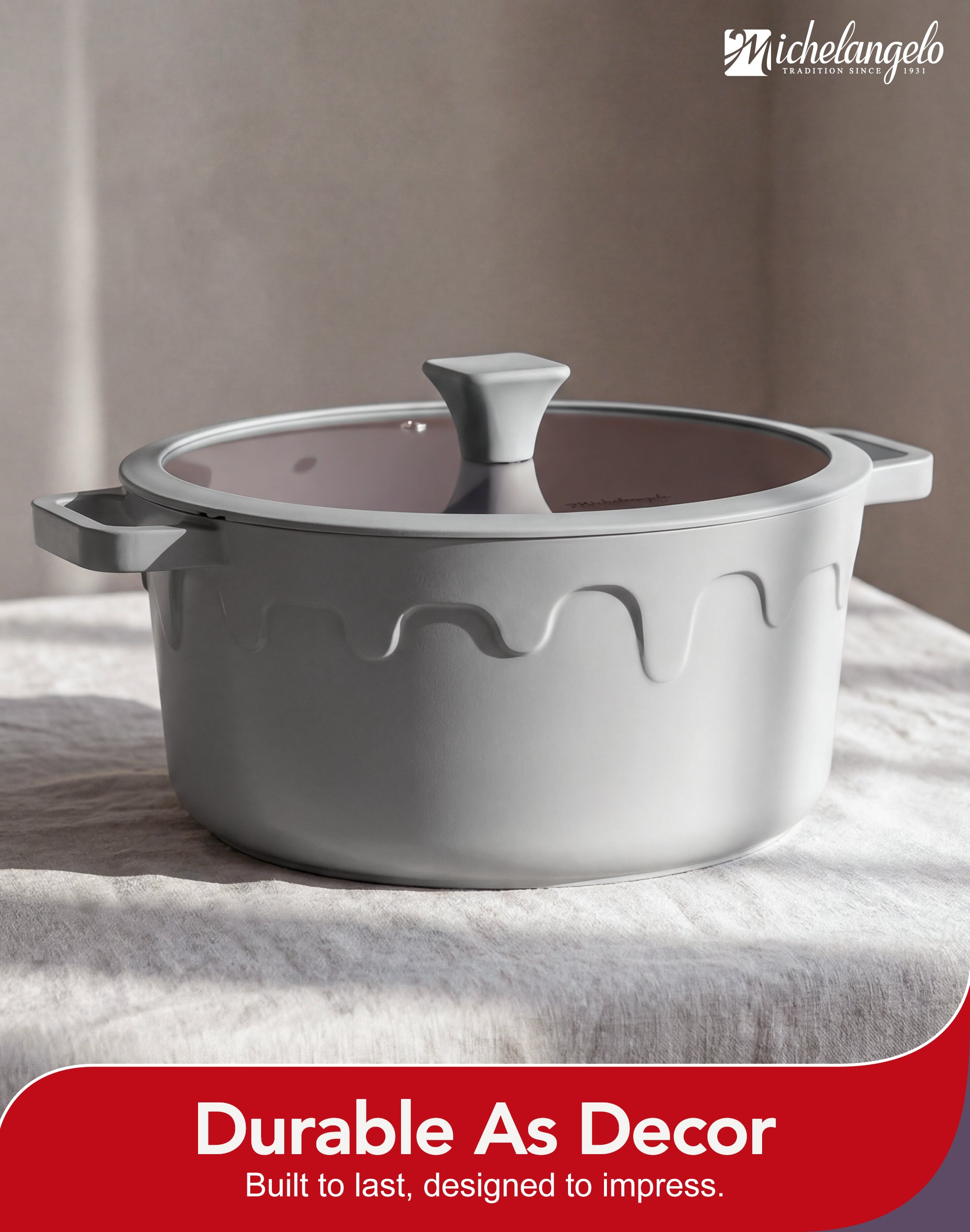 MICHELANGELO 8-Quart Soup Pot with Lid - Nonstick Large Ceramic Stock Pot for Induction Cooktop, Grey