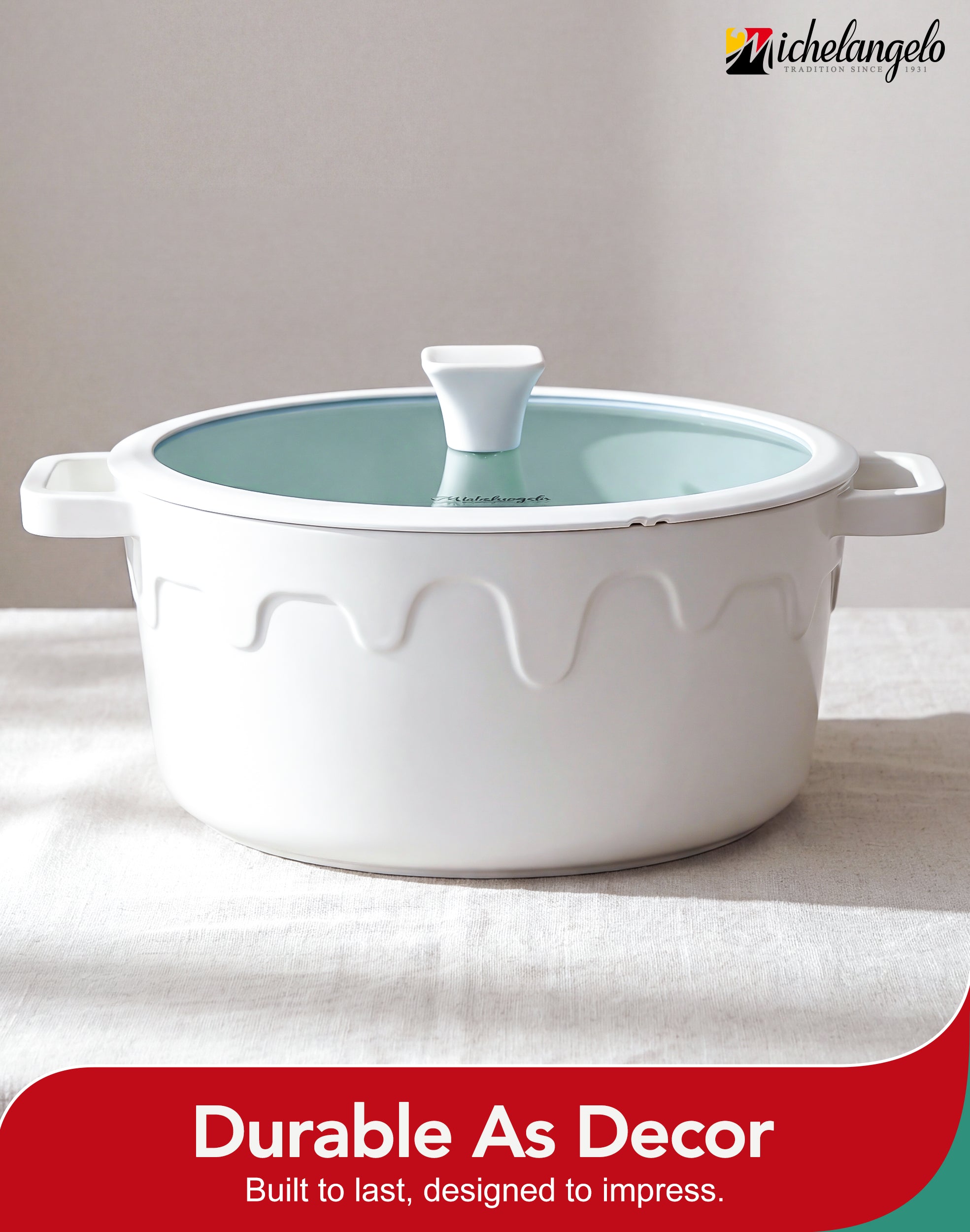 MICHELANGELO 8-Quart Soup Pot with Lid - Nonstick Large Ceramic Stock Pot for Induction Cooktop, Cream