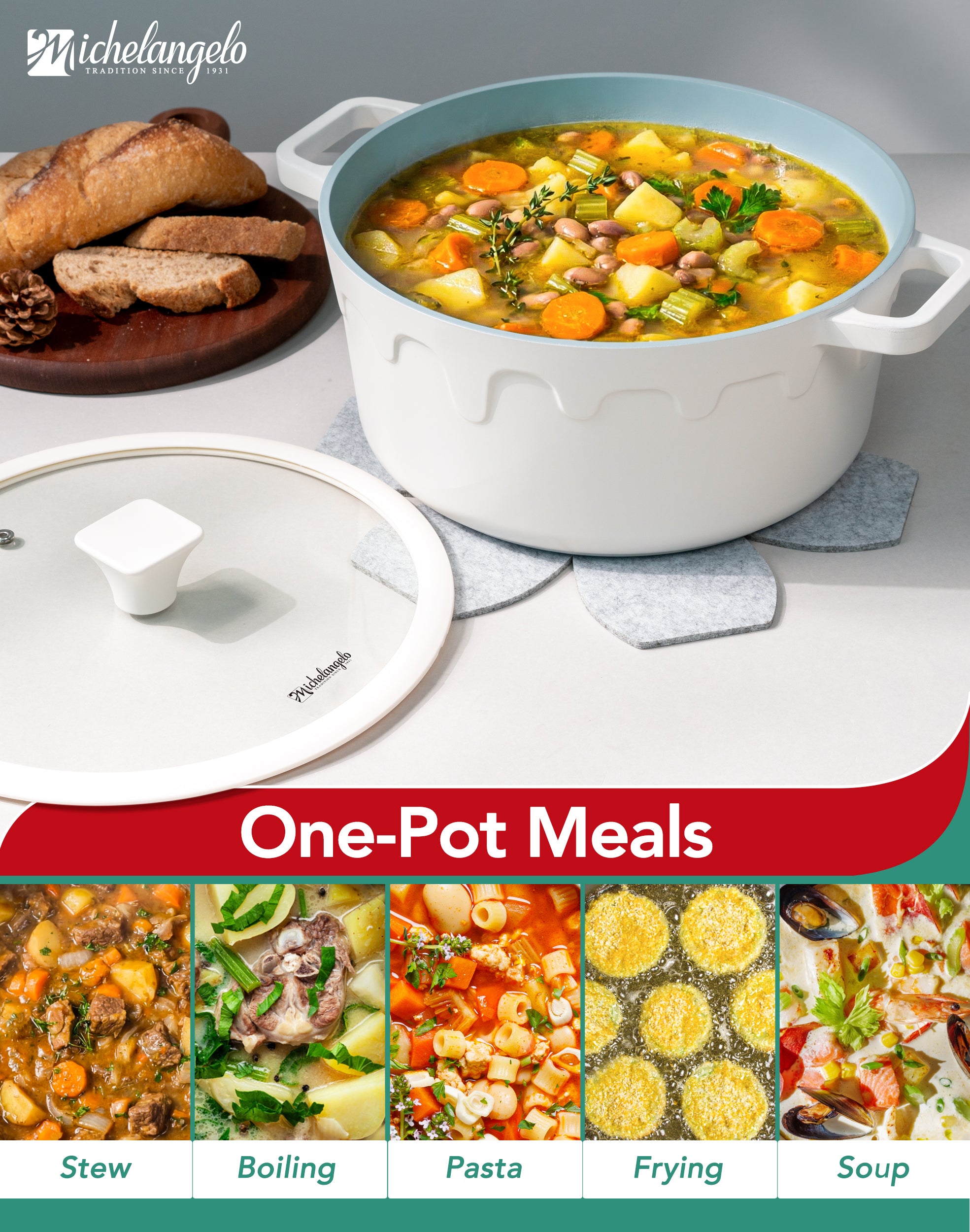 MICHELANGELO 8-Quart Soup Pot with Lid - Nonstick Large Ceramic Stock Pot for Induction Cooktop, Cream