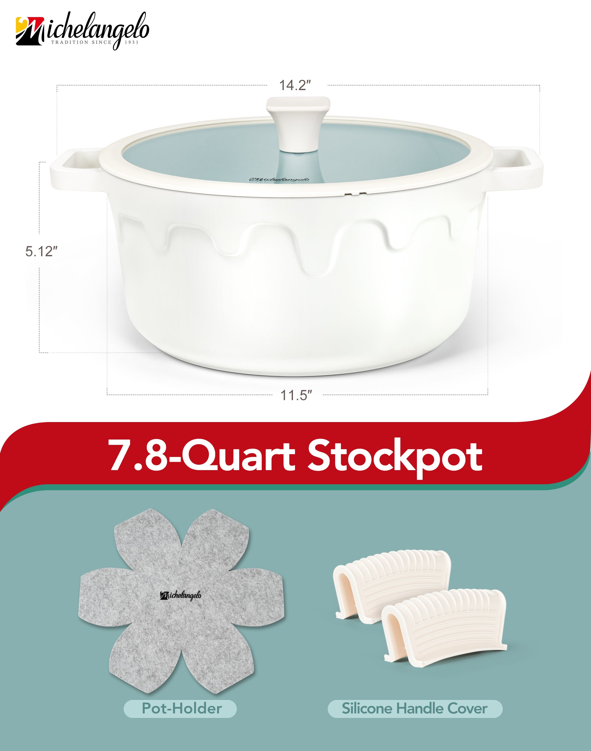 MICHELANGELO 8-Quart Soup Pot with Lid - Nonstick Large Ceramic Stock Pot for Induction Cooktop, Cream
