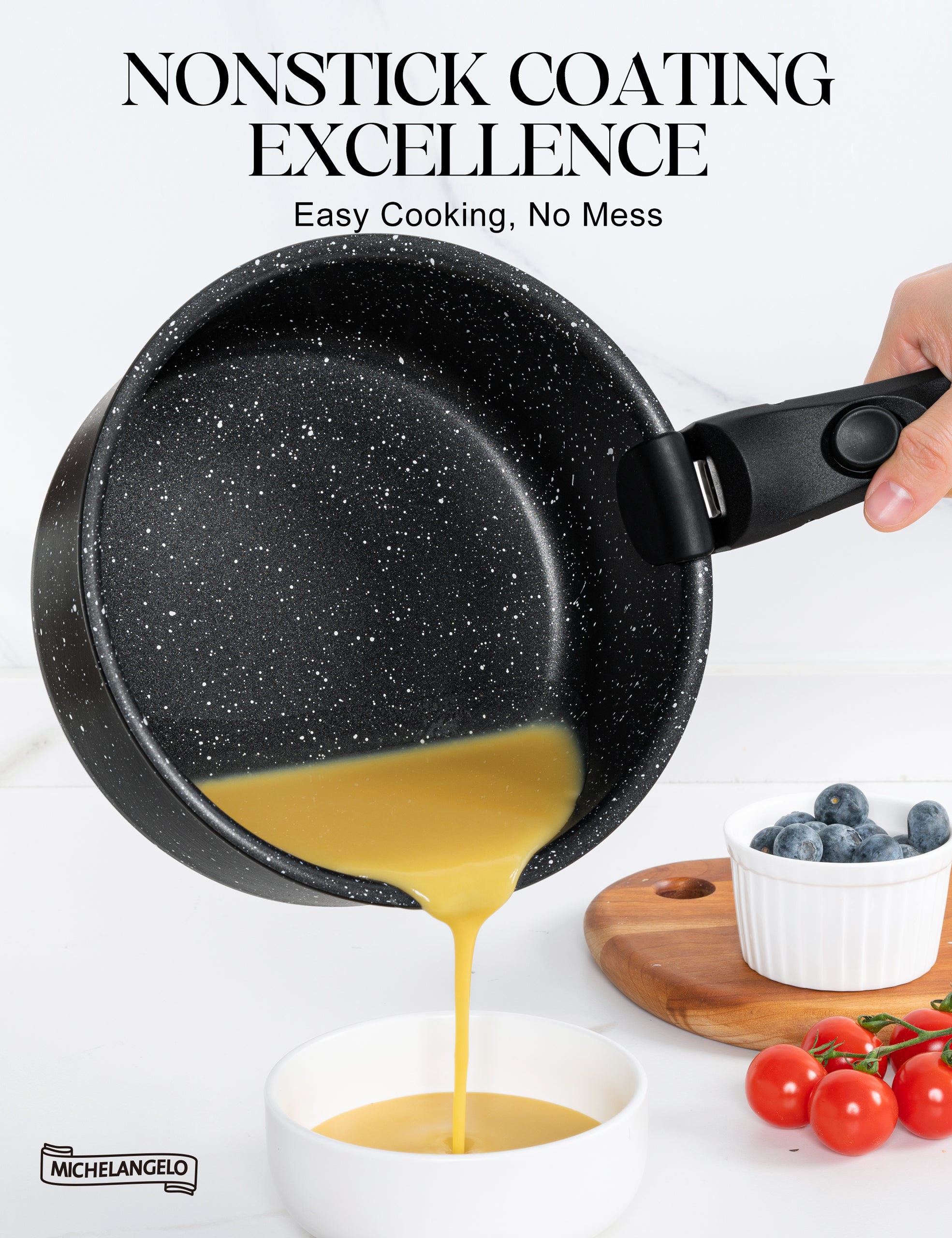 MICHELANGELO Pots and Pans Set Detachable Handle, 5Pcs, Black