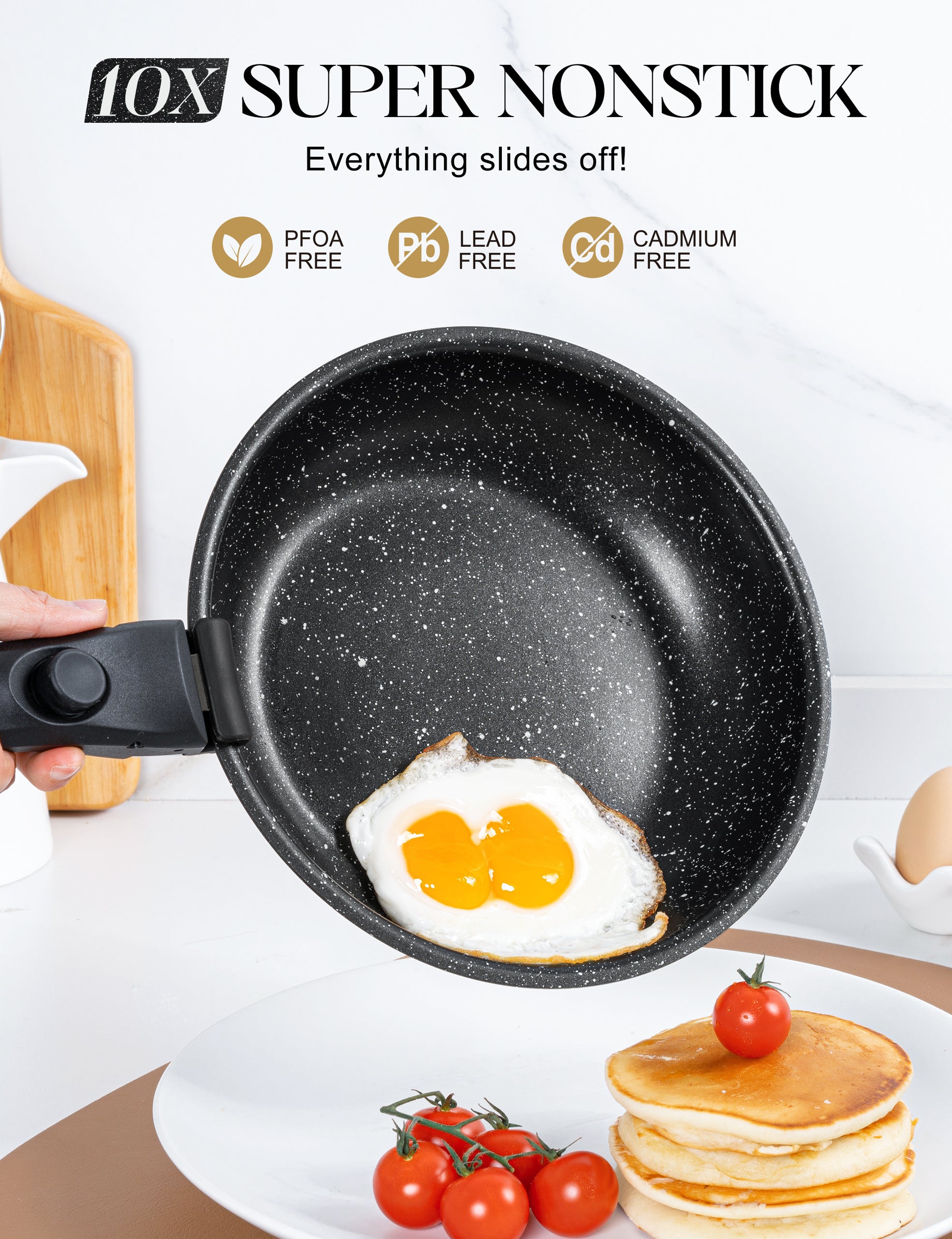 MICHELANGELO Nonstick Frying Pan Set with Lid, 8" 9.5" and 11" Fry Pans with Detachable Handle,Black