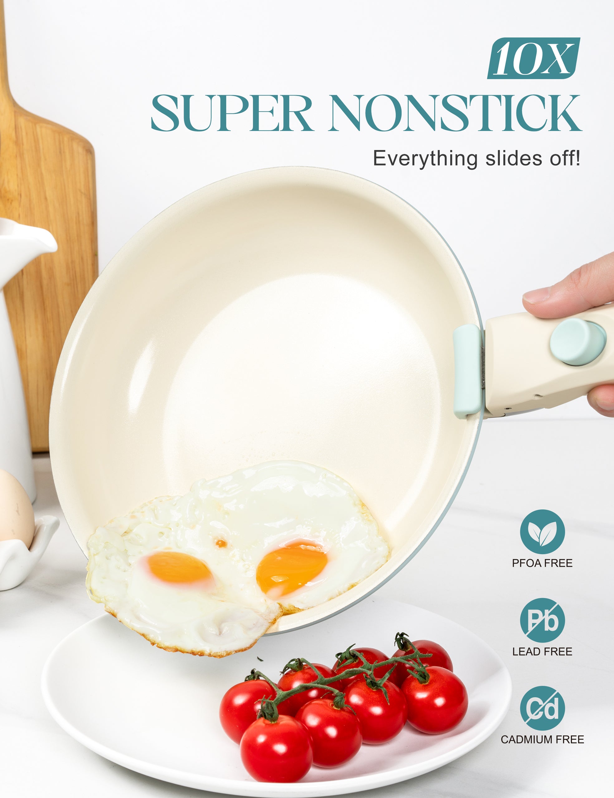 MICHELANGELO Ceramic Frying Pan Set, 8" 9.5" and 11" Fry Pans with Removable Handle, Blue