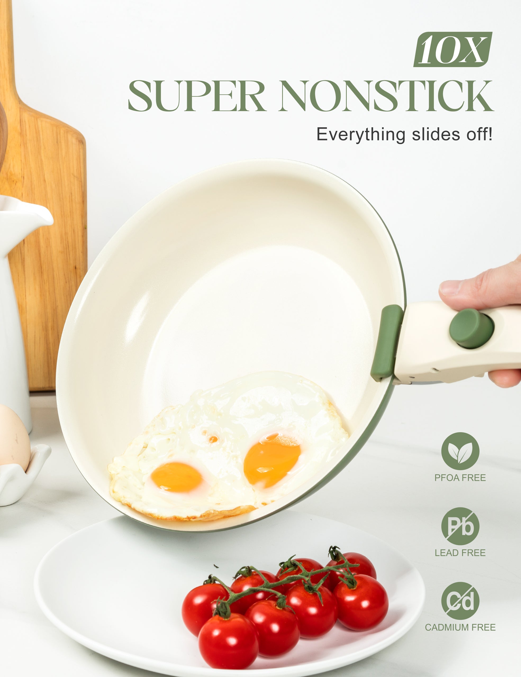 MICHELANGELO Nonstick Frying Pan Set Removable Handle, 8" 9.5" and 11" Frying Pans, Green