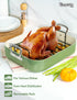MICHELANGELO Nonstick Ceramic Roasting Pan with Rack，15 Inch x 13 Inch - Green