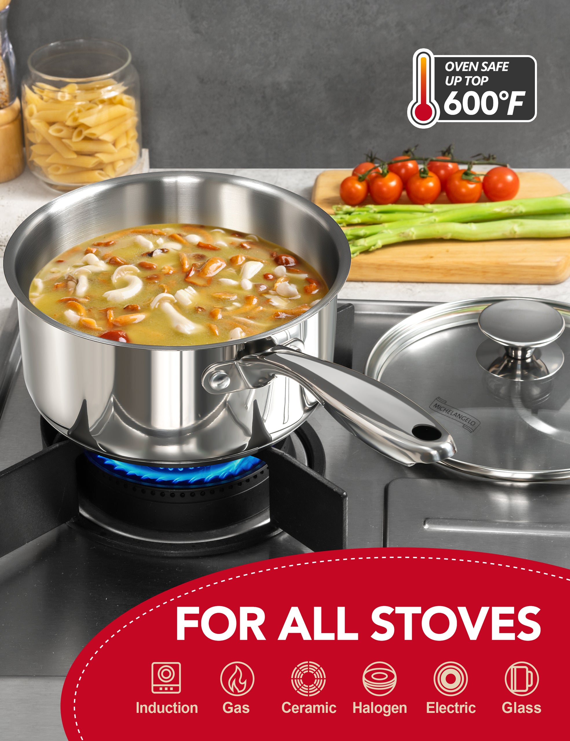 MICHELANGELO Stainless Steel Sauce Pan Set with Lids 1, 2, 3 Qt  Small Stainless Steel Pots