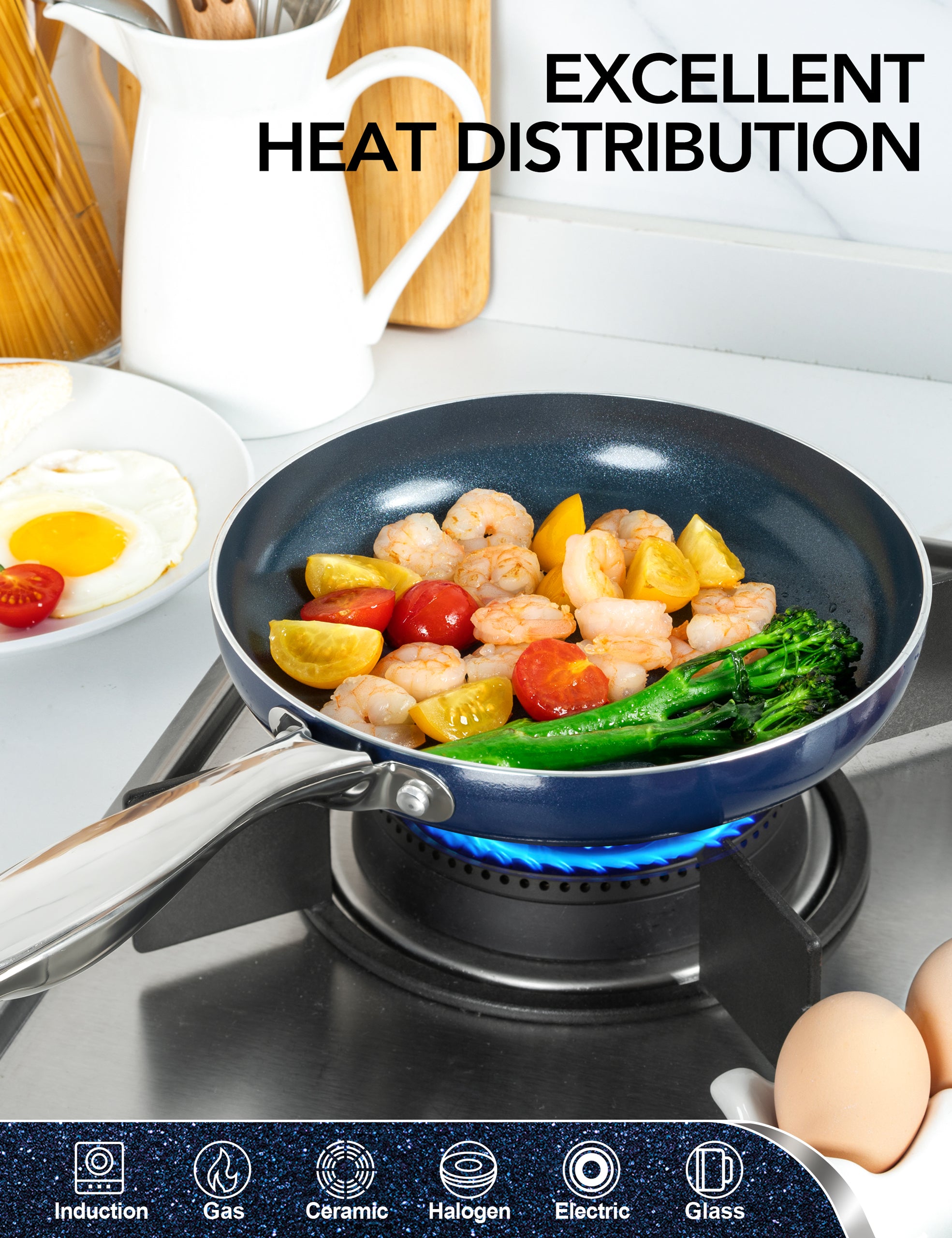MICHELANGELO Small Frying Pan - 8 Inch Nonstick Frying Pan with Lid
