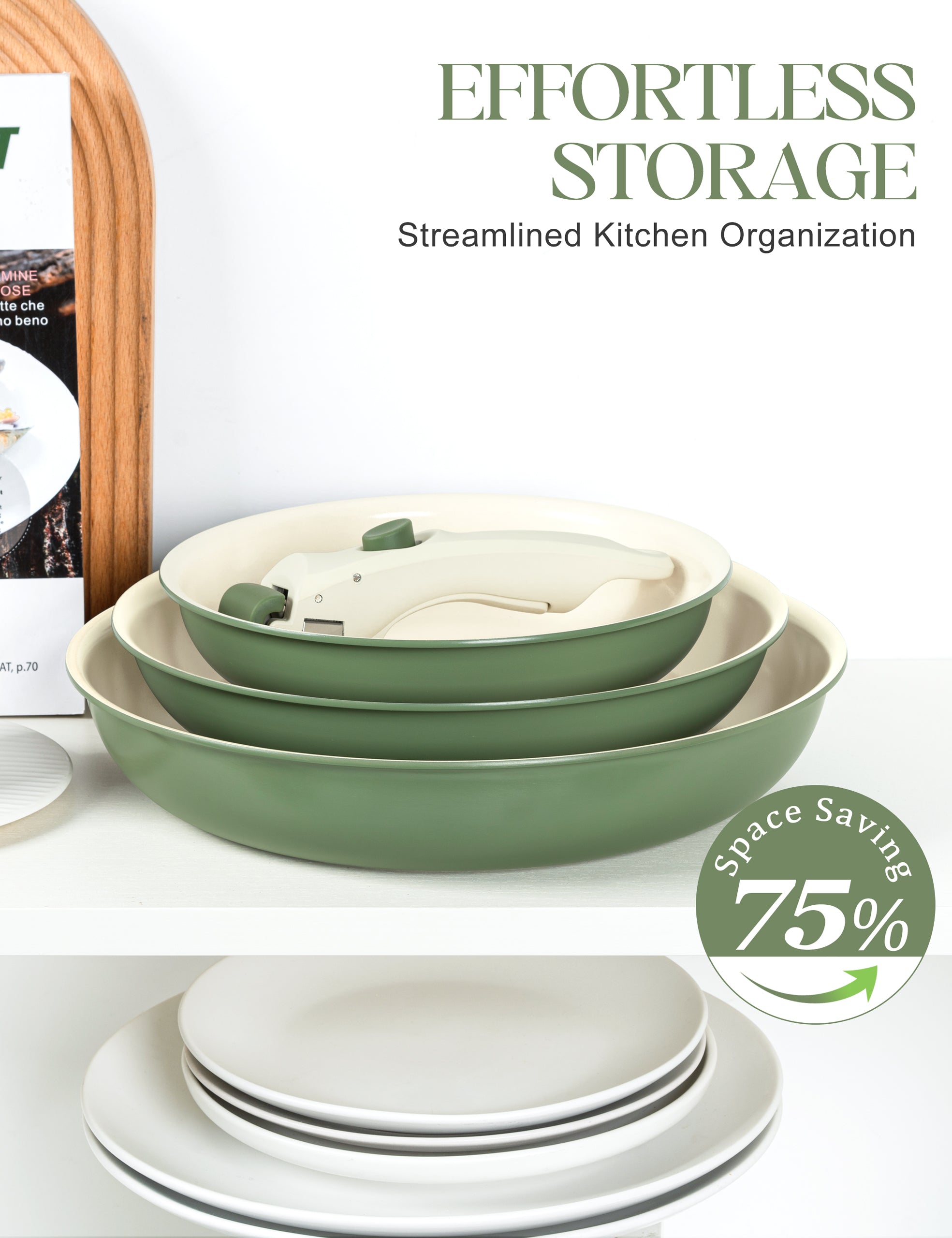 MICHELANGELO Nonstick Frying Pan Set Removable Handle, 8" 9.5" and 11" Frying Pans, Green