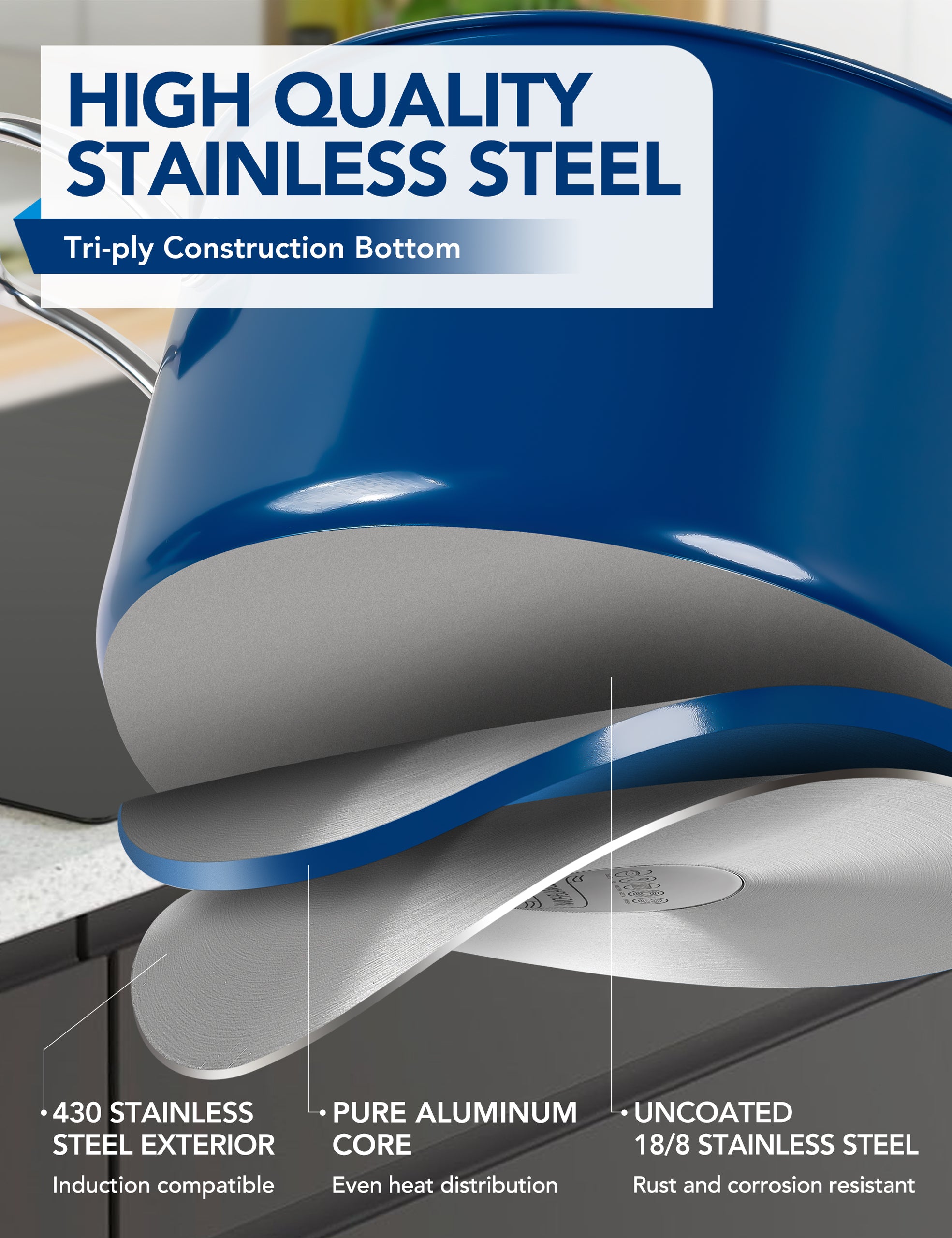 MICHELANGELO Stainless Steel Stock Pots - Induction Soup Pot with Lid
